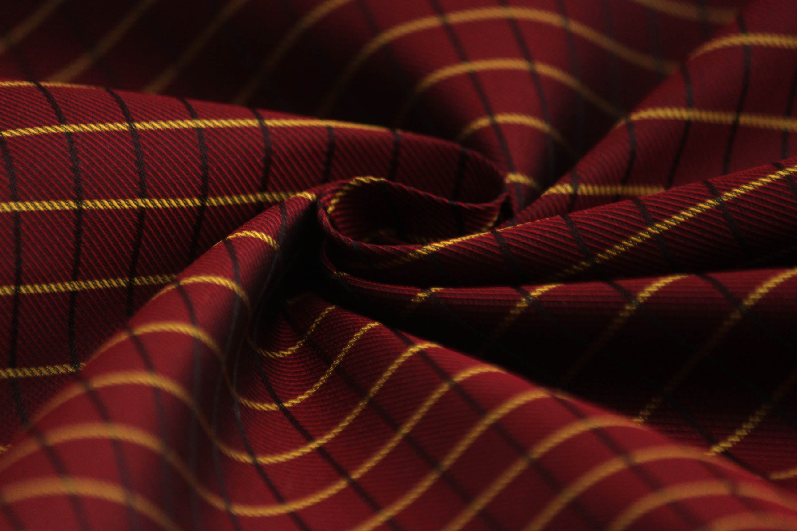 Red Maroon and Gold Plaid Silk Fabric