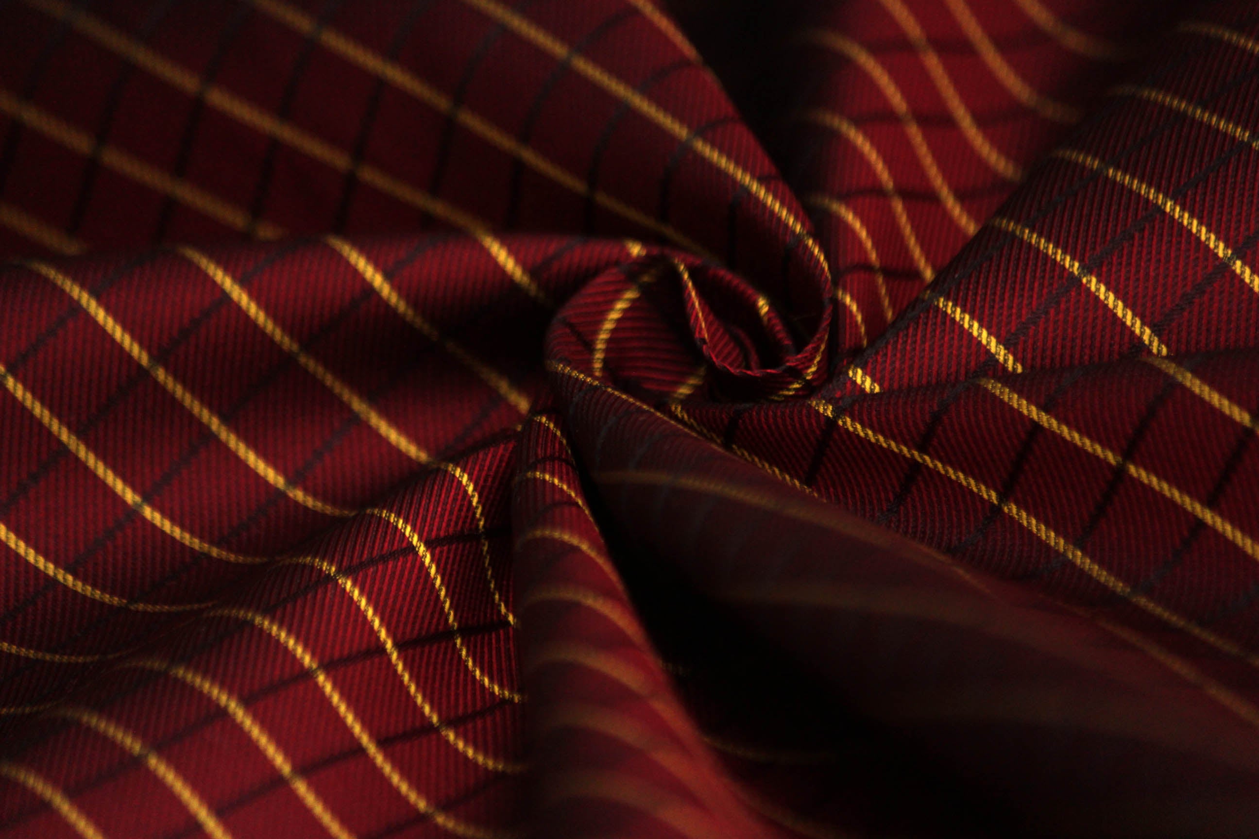 Red Maroon and Gold Plaid Silk Fabric