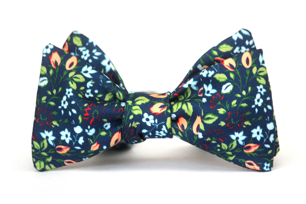 Navy Floral Silk Self-Tie Bow Tie