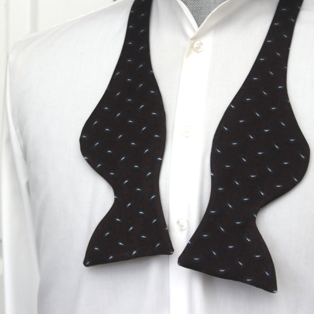 Big Butterfly Brown Grey Paisley Silk Bow Tie