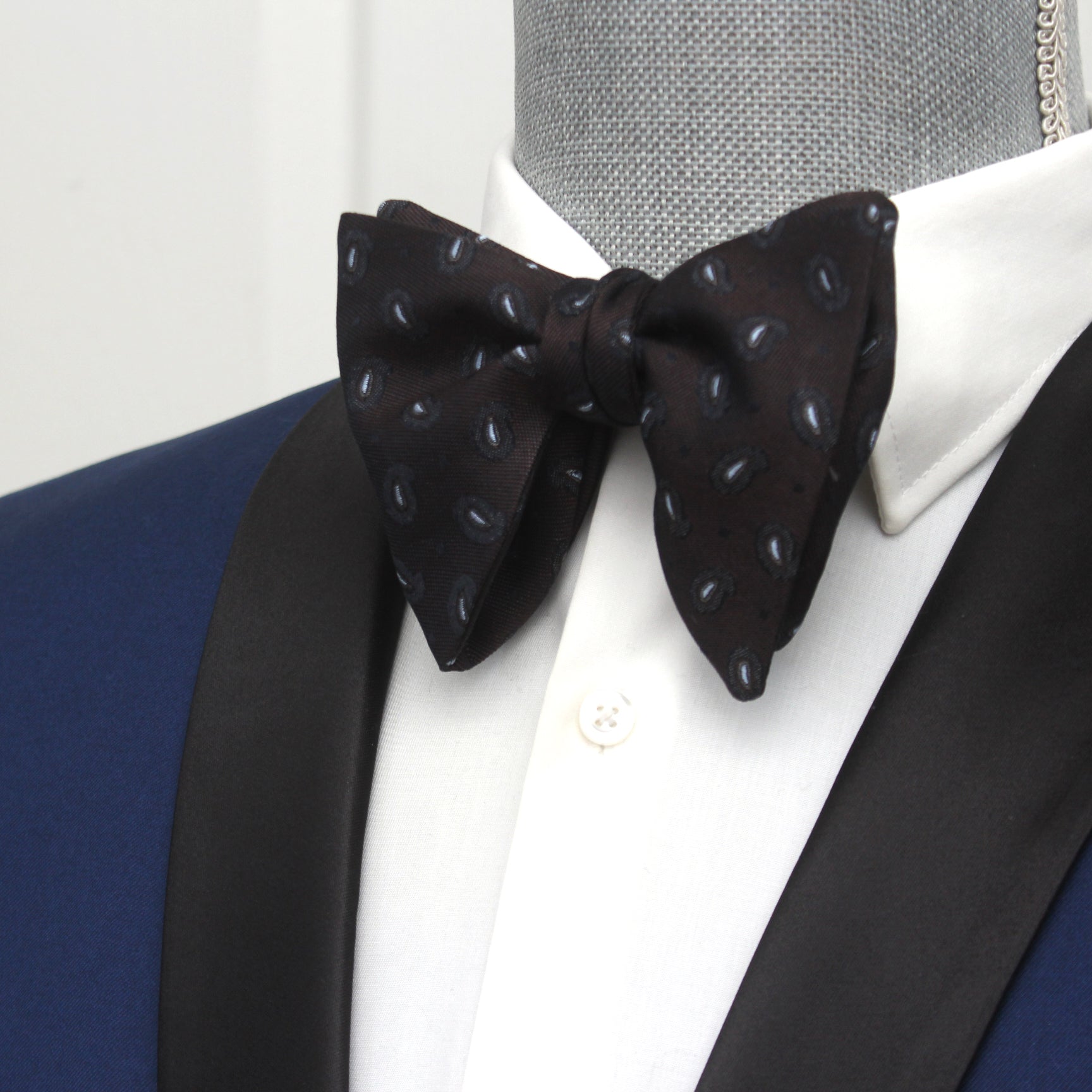 Big Butterfly Brown Grey Paisley Silk Bow Tie