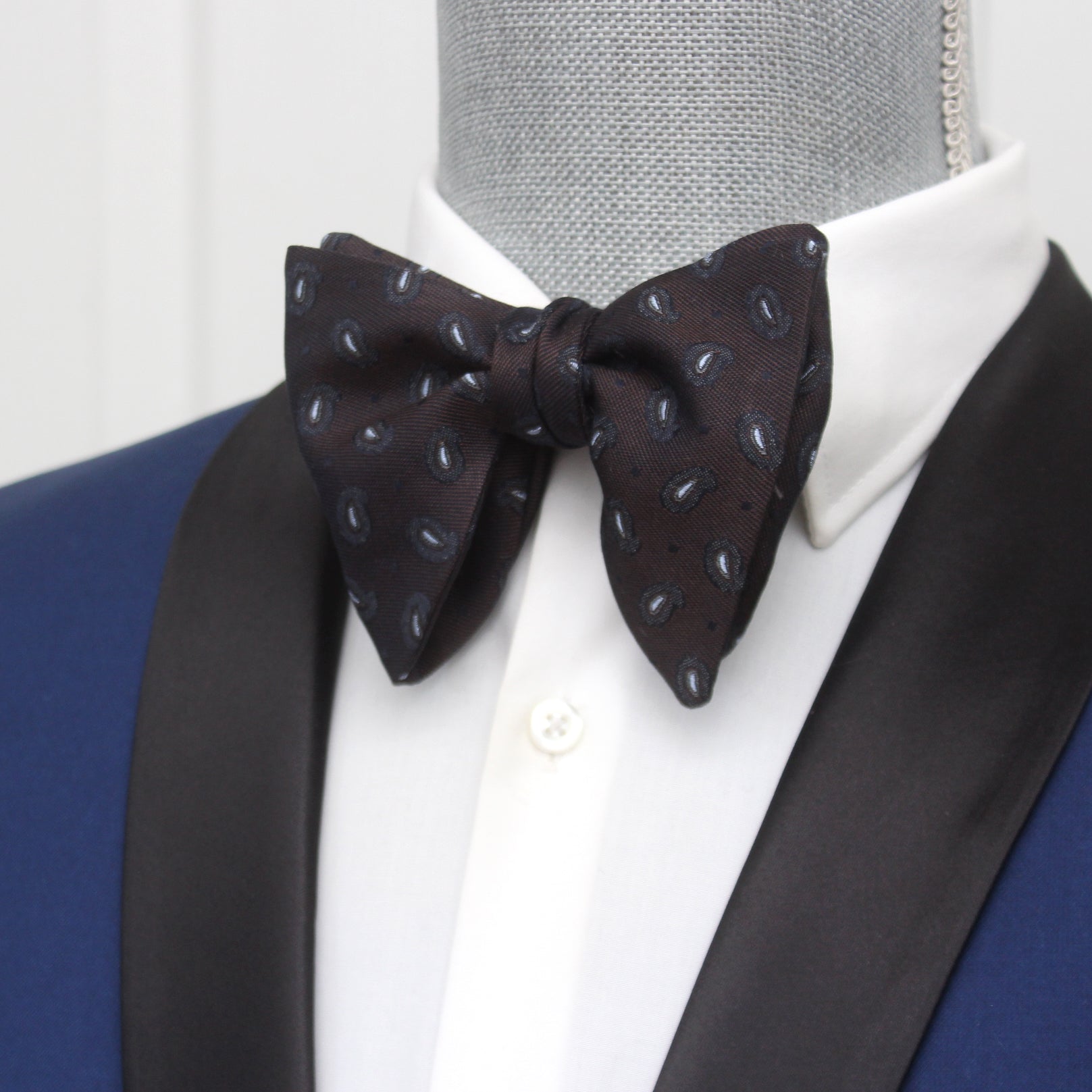 Big Butterfly Brown Grey Paisley Silk Bow Tie