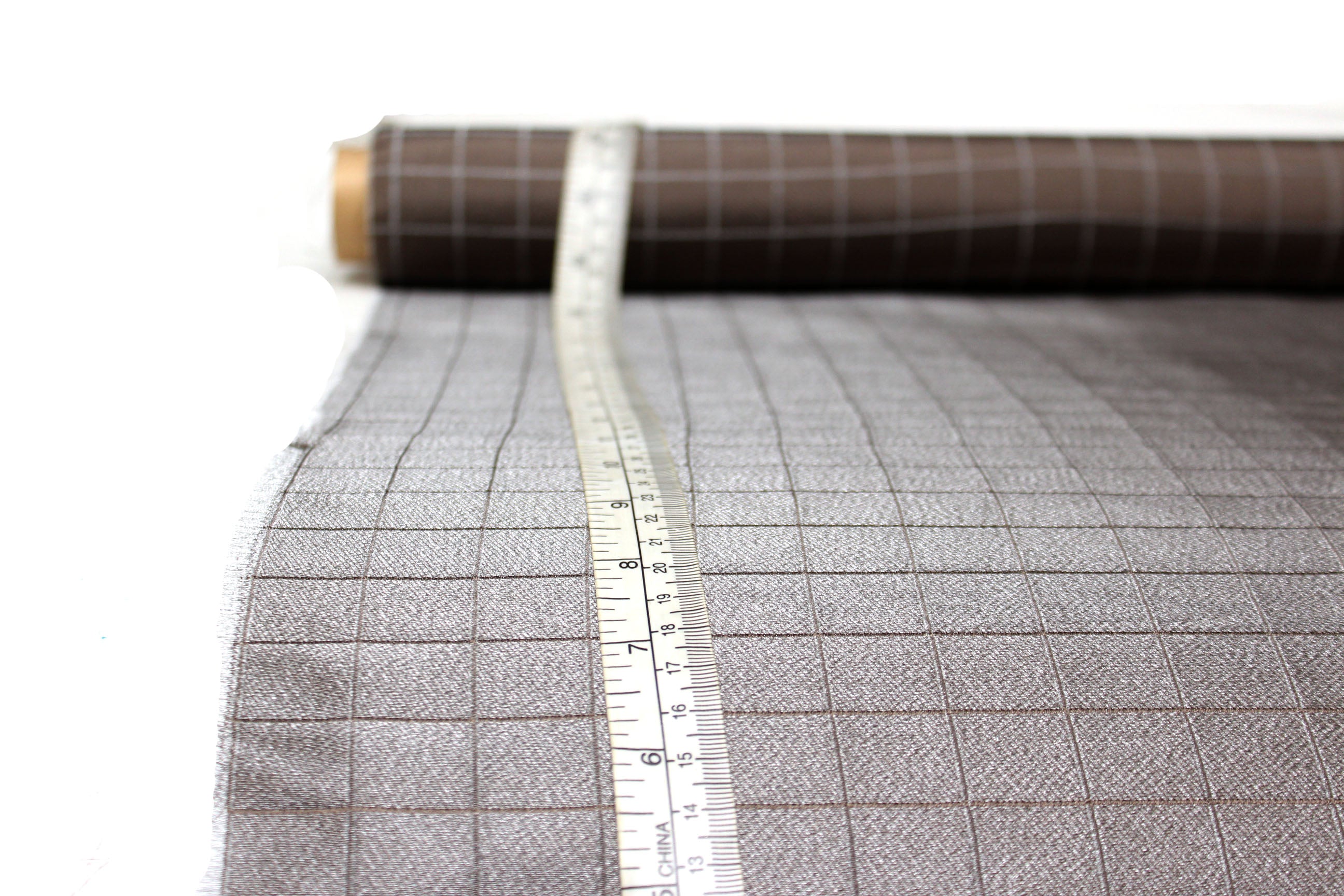 Grey Silver Plaid Silk Fabric