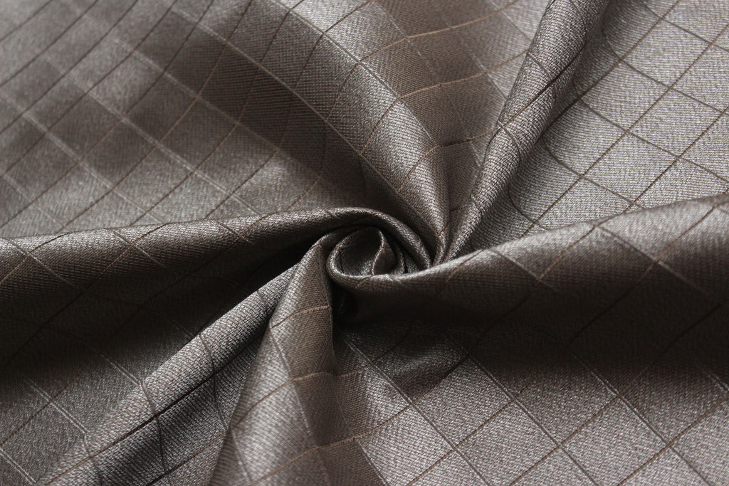 Grey Silver Plaid Silk Fabric