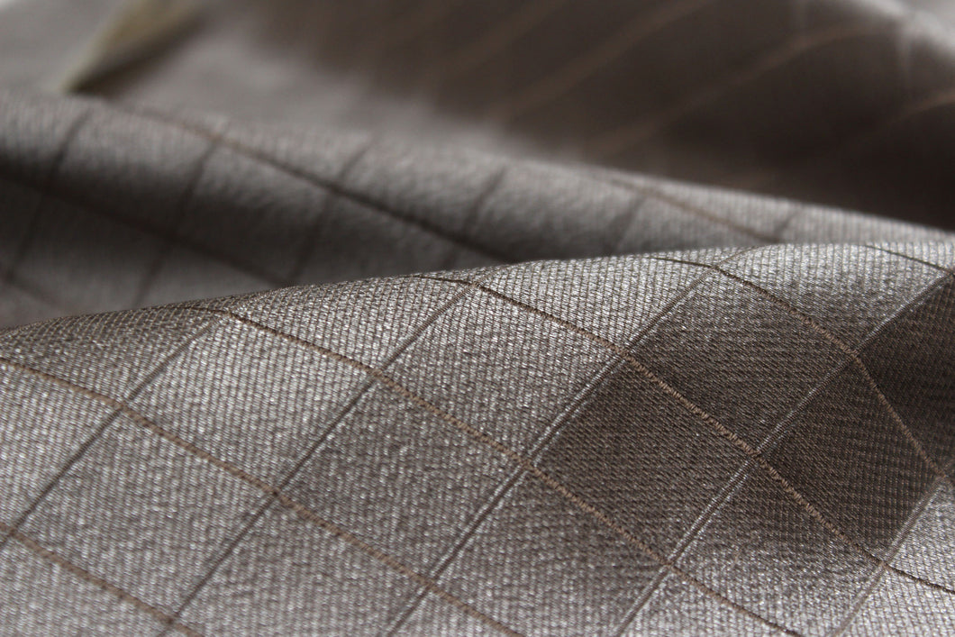 Grey Silver Plaid Silk Fabric