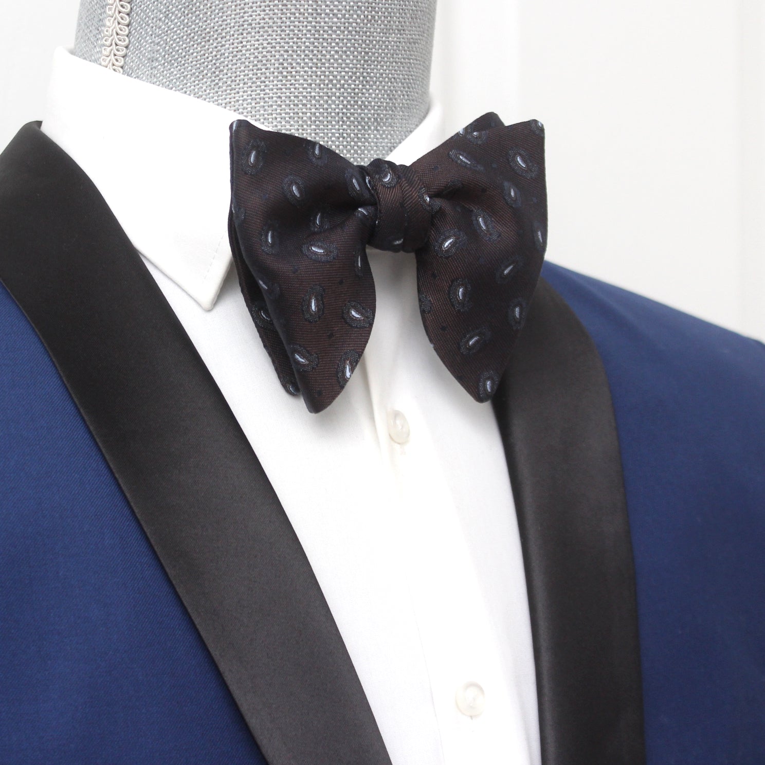 Big Butterfly Brown Grey Paisley Silk Bow Tie