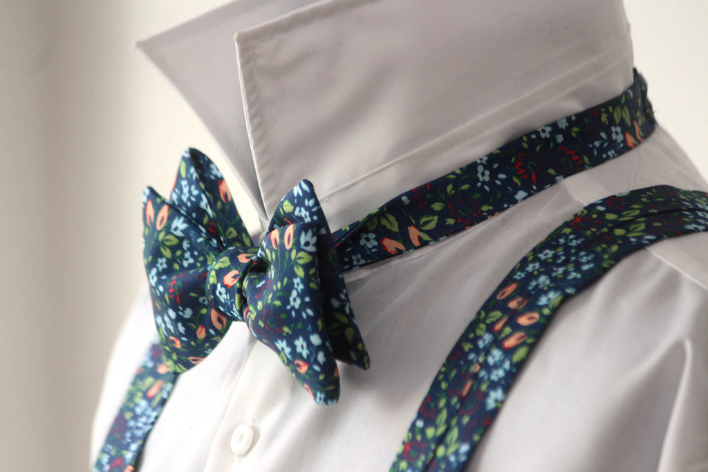 Navy Floral Silk Self-Tie Bow Tie