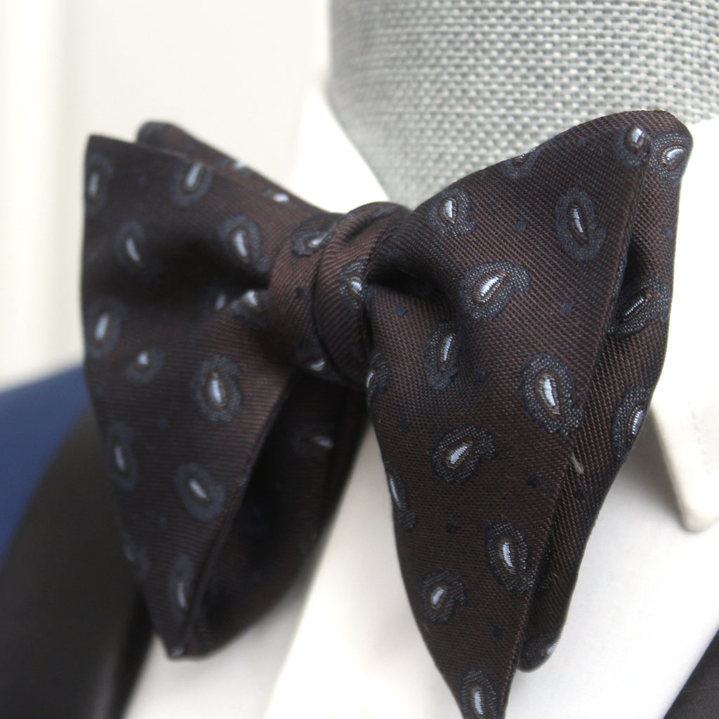 Big Butterfly Brown Grey Paisley Silk Bow Tie