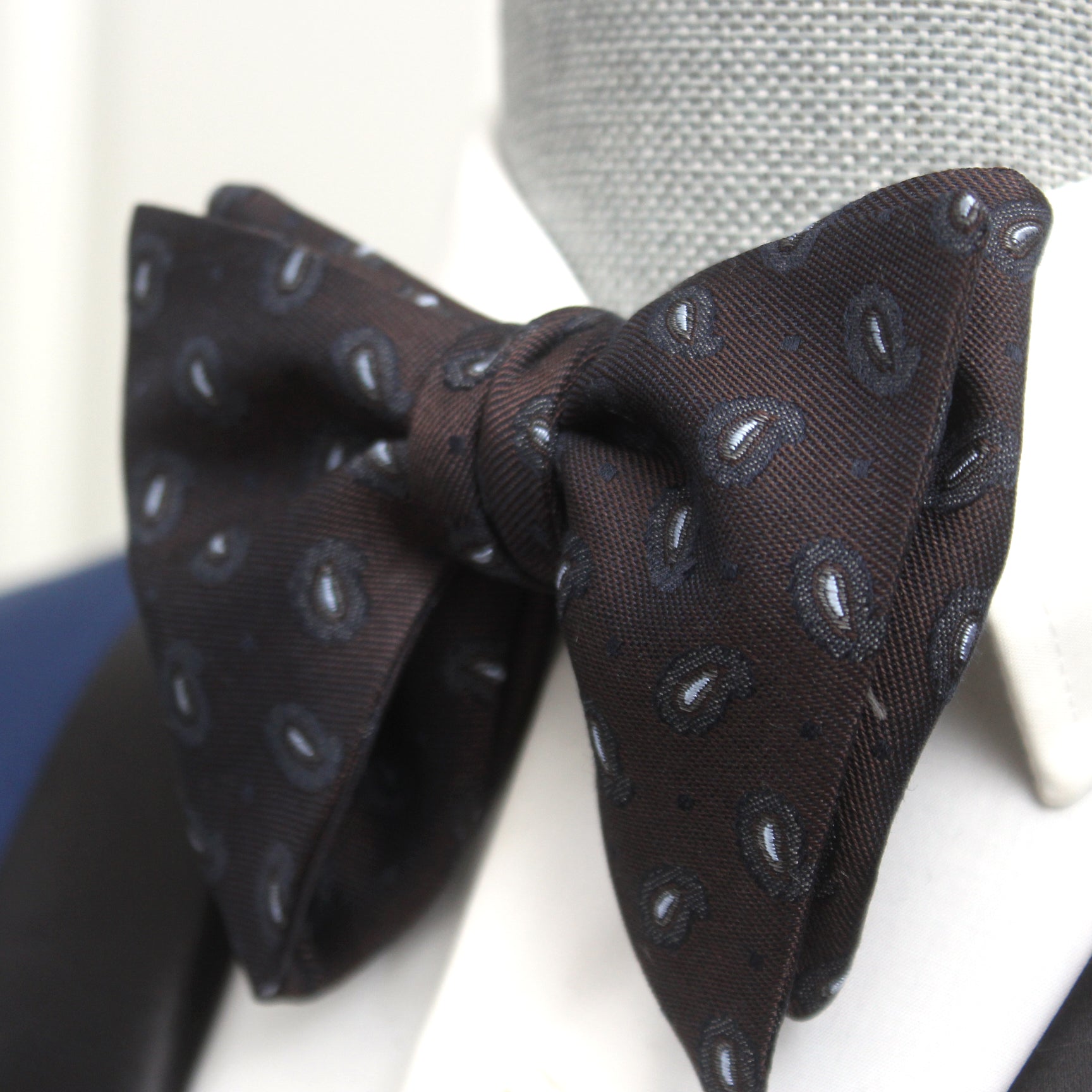 Big Butterfly Brown Grey Paisley Silk Bow Tie