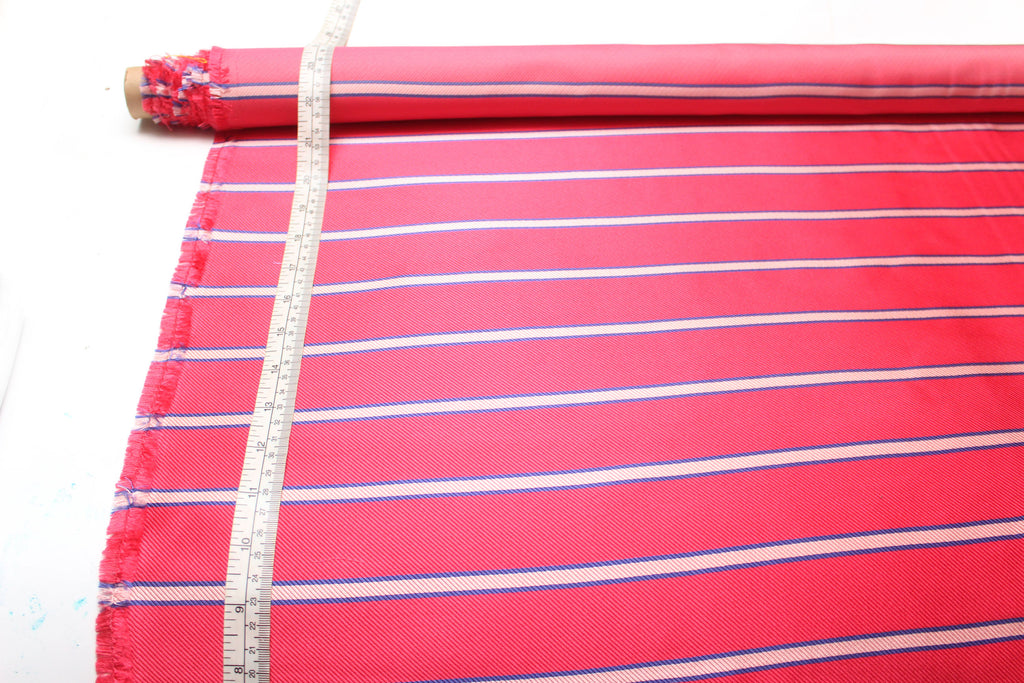 Pink with Blue Stripe Silk Fabric