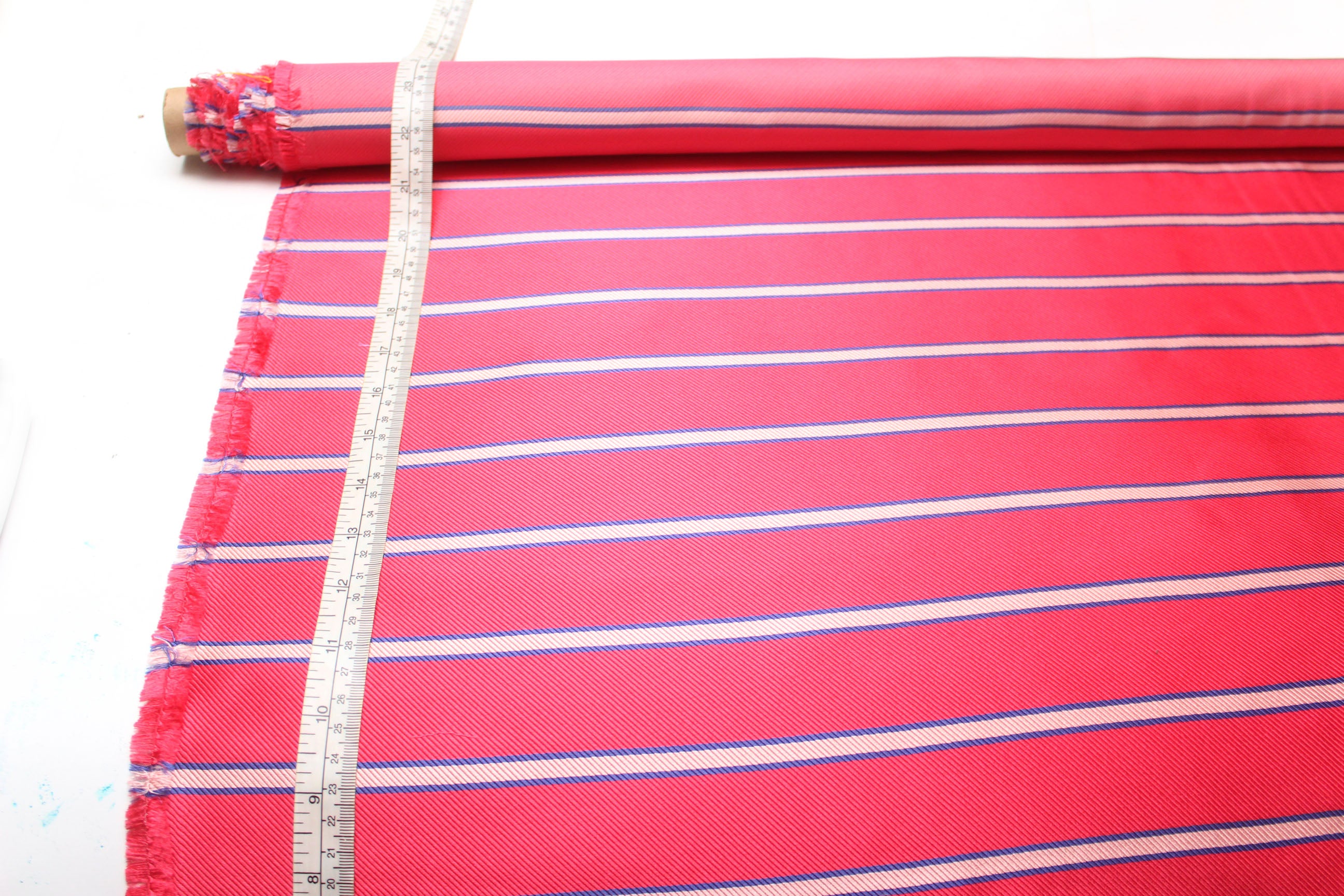 Pink with Blue Stripe Silk Fabric