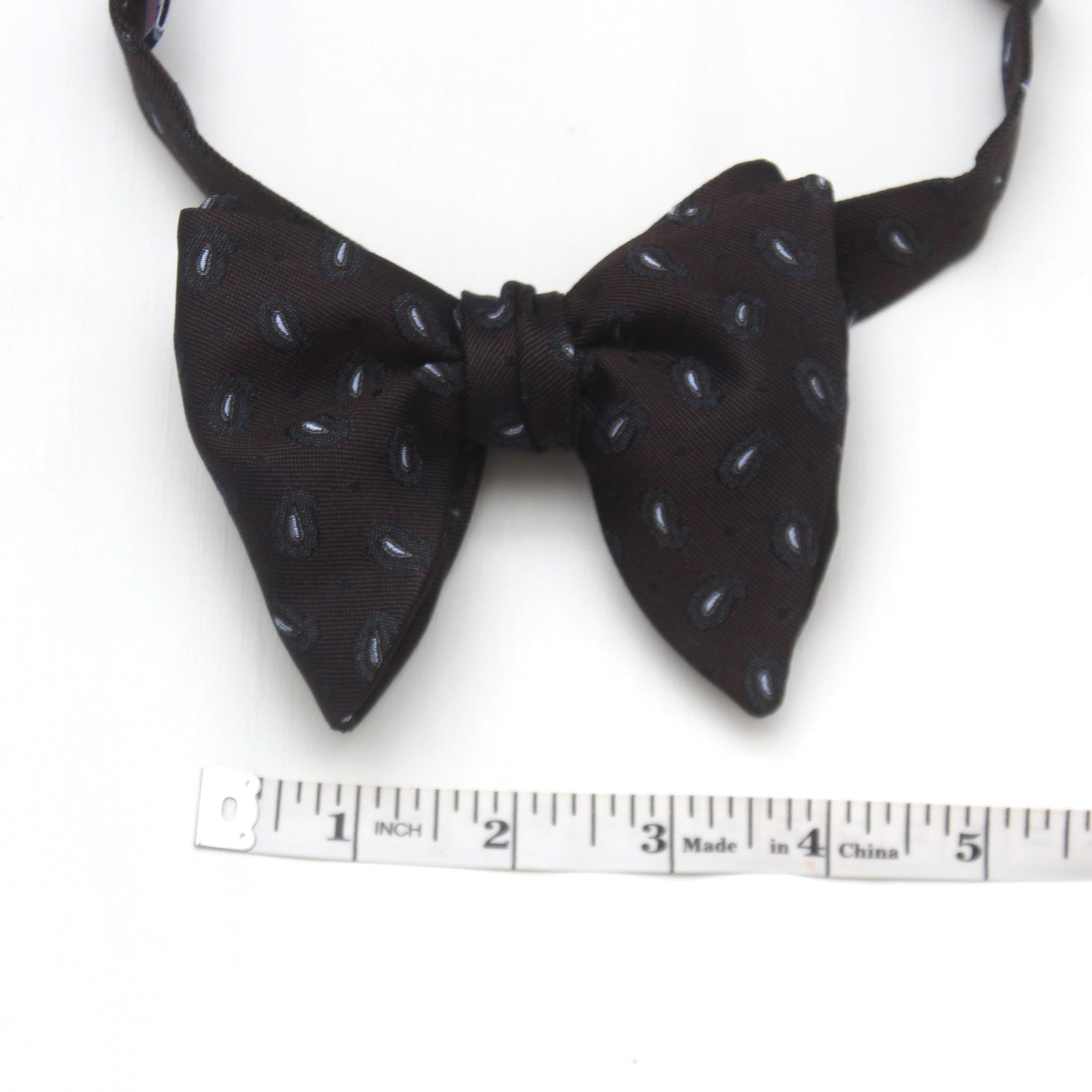 Big Butterfly Brown Grey Paisley Silk Bow Tie