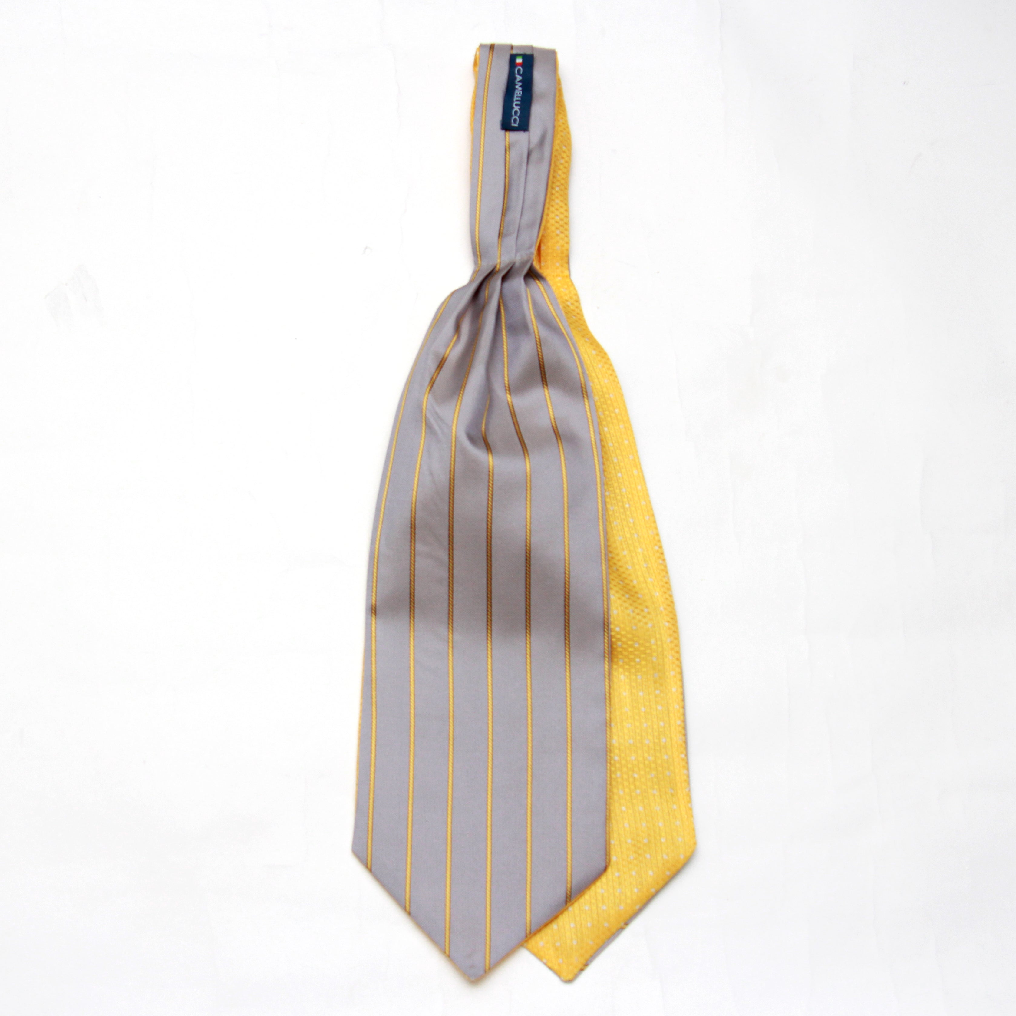 Yellow Grey Reversible Silk Ascot