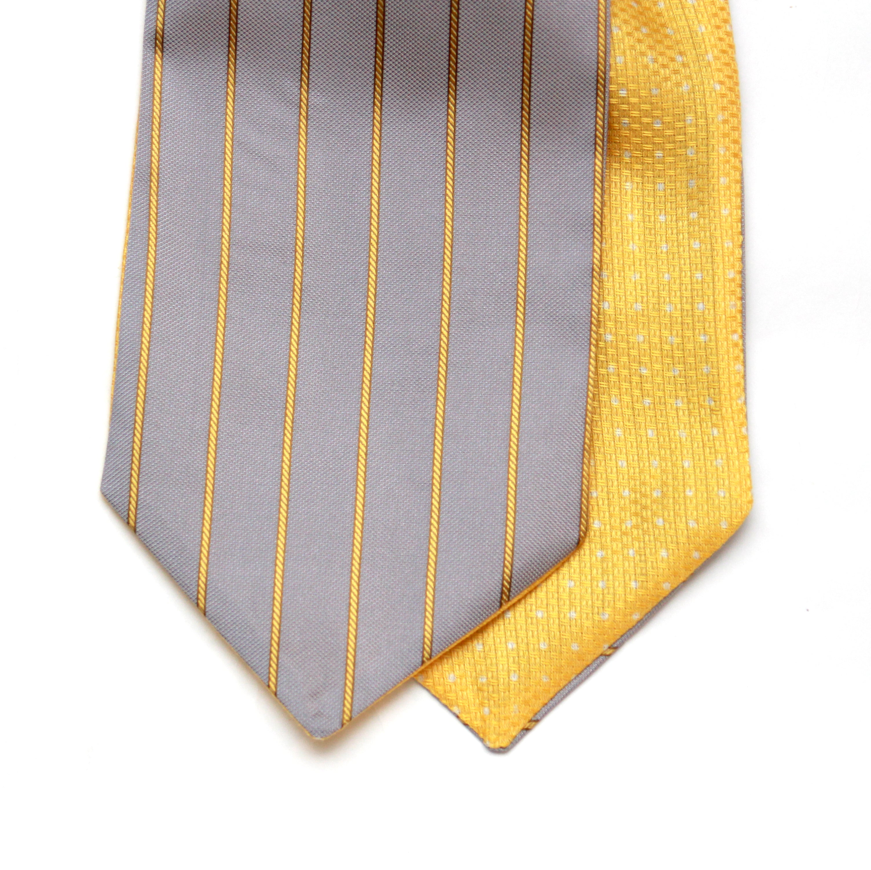 Yellow Grey Reversible Silk Ascot