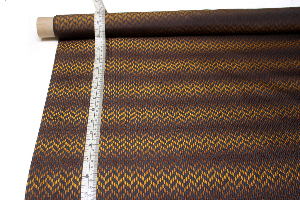 Brown with Mustard ZigZag Pattern Silk Fabric
