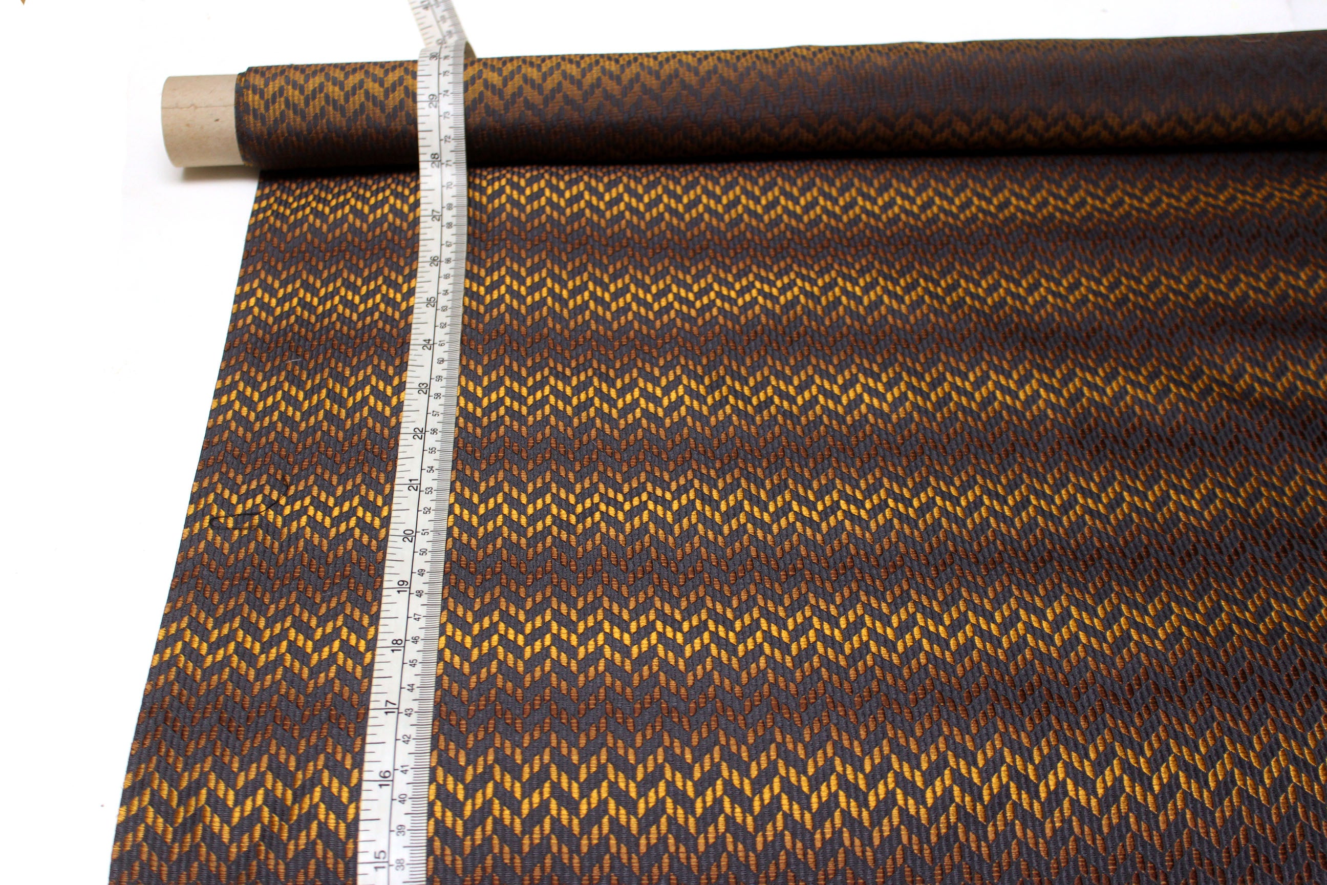 Brown with Mustard ZigZag Pattern Silk Fabric