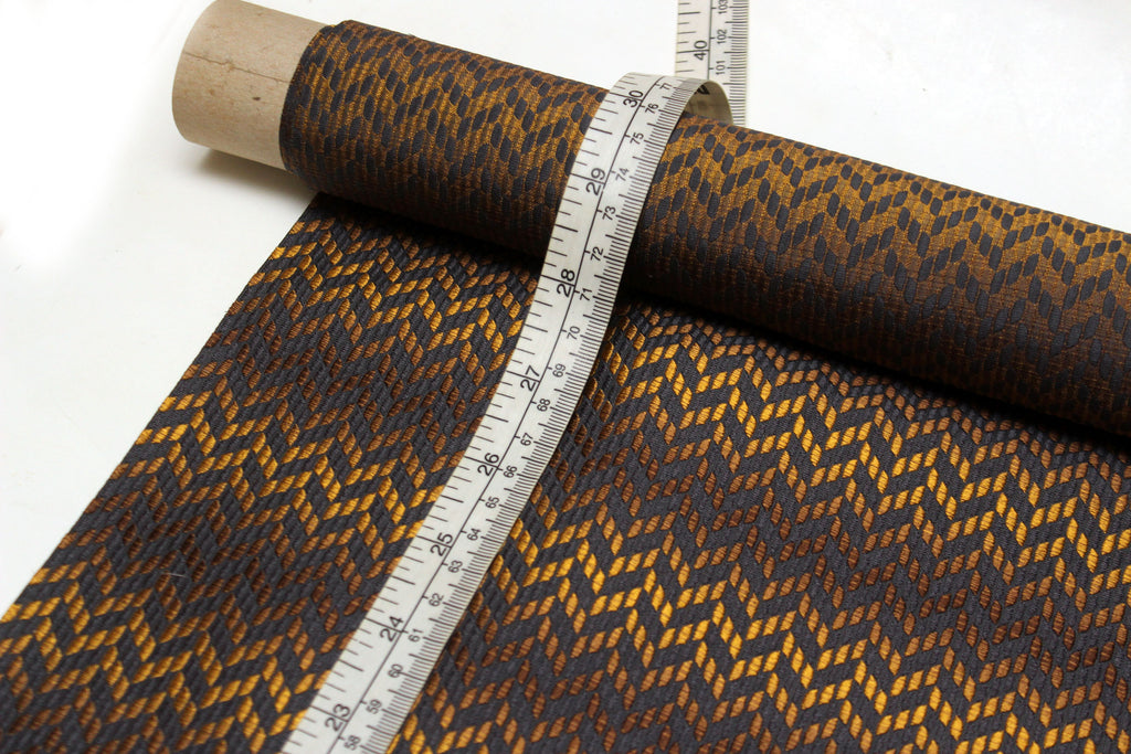 Brown with Mustard ZigZag Pattern Silk Fabric