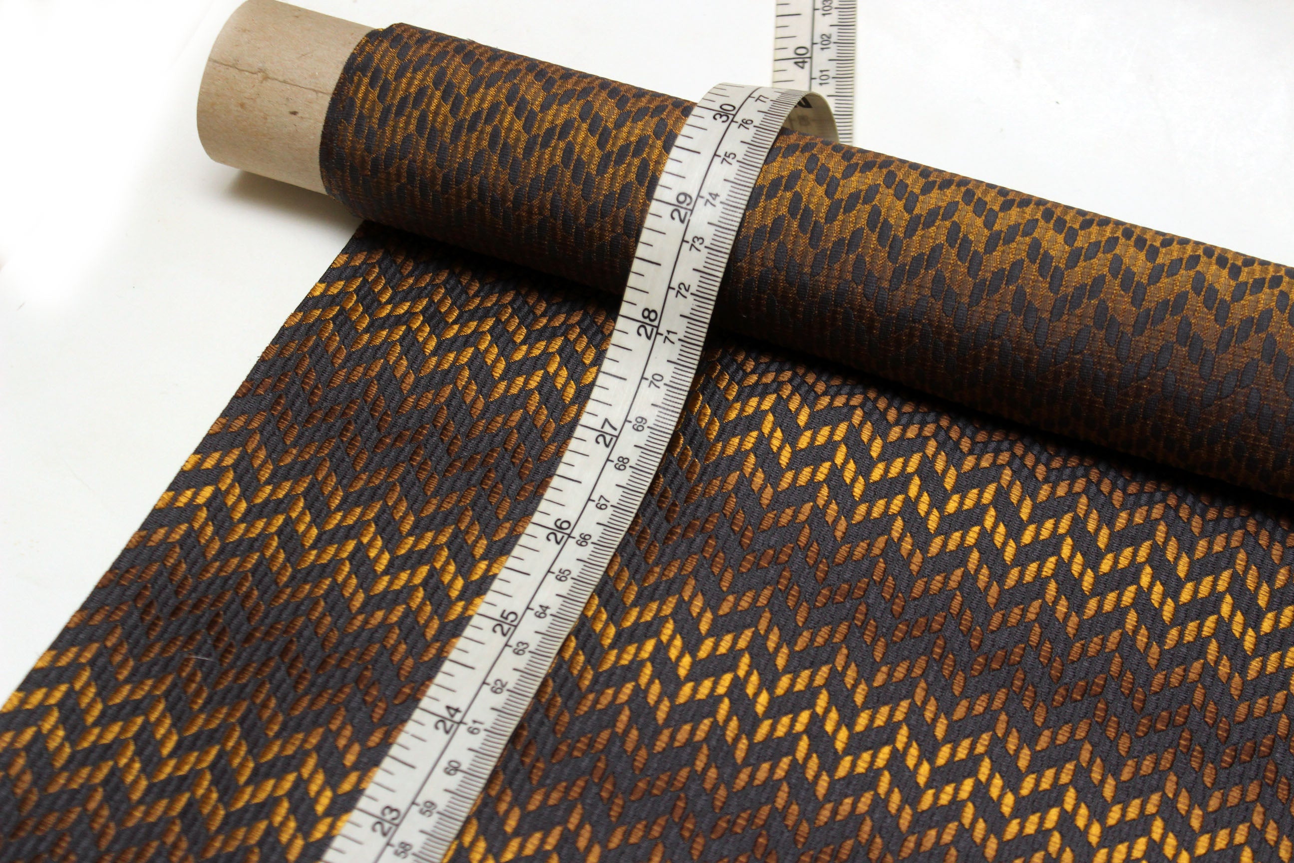 Brown with Mustard ZigZag Pattern Silk Fabric