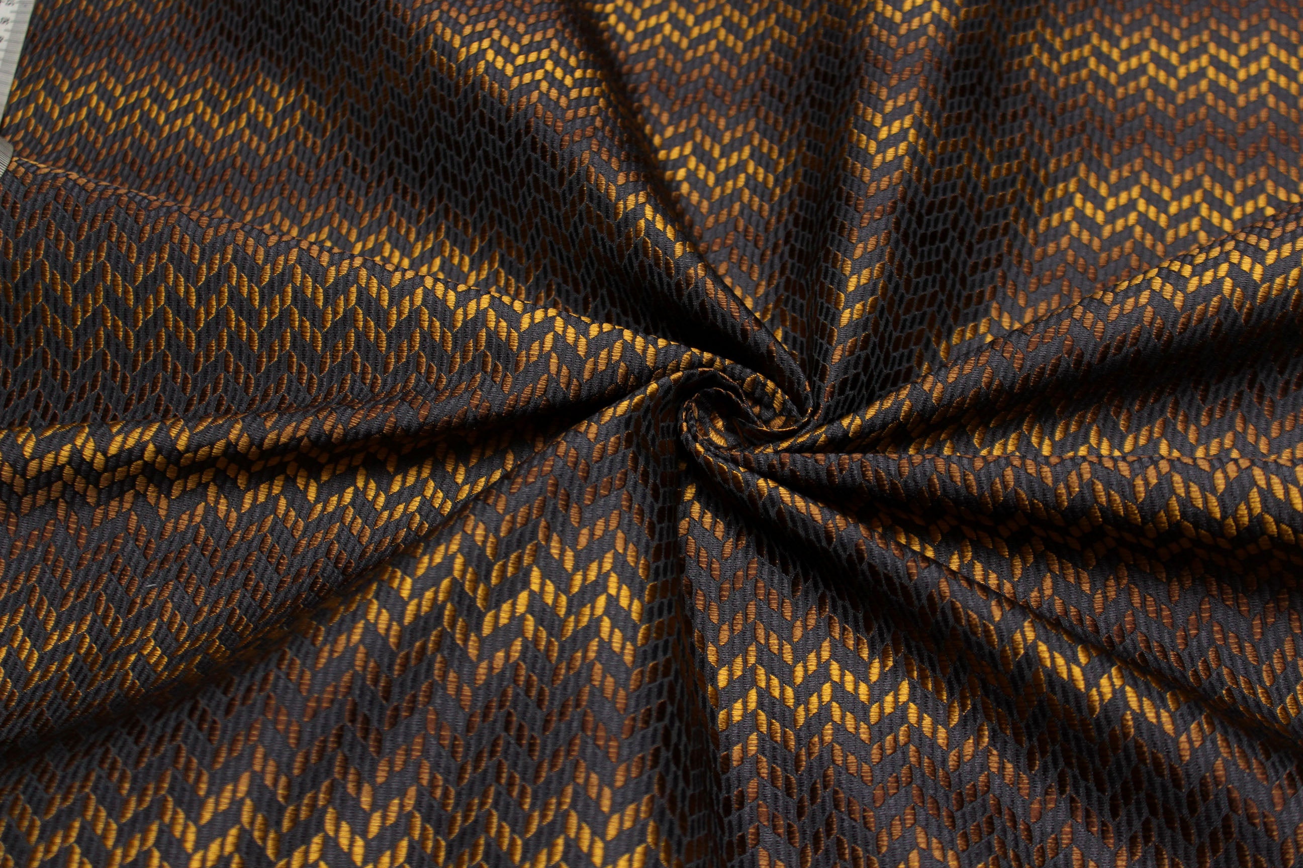 Brown with Mustard ZigZag Pattern Silk Fabric