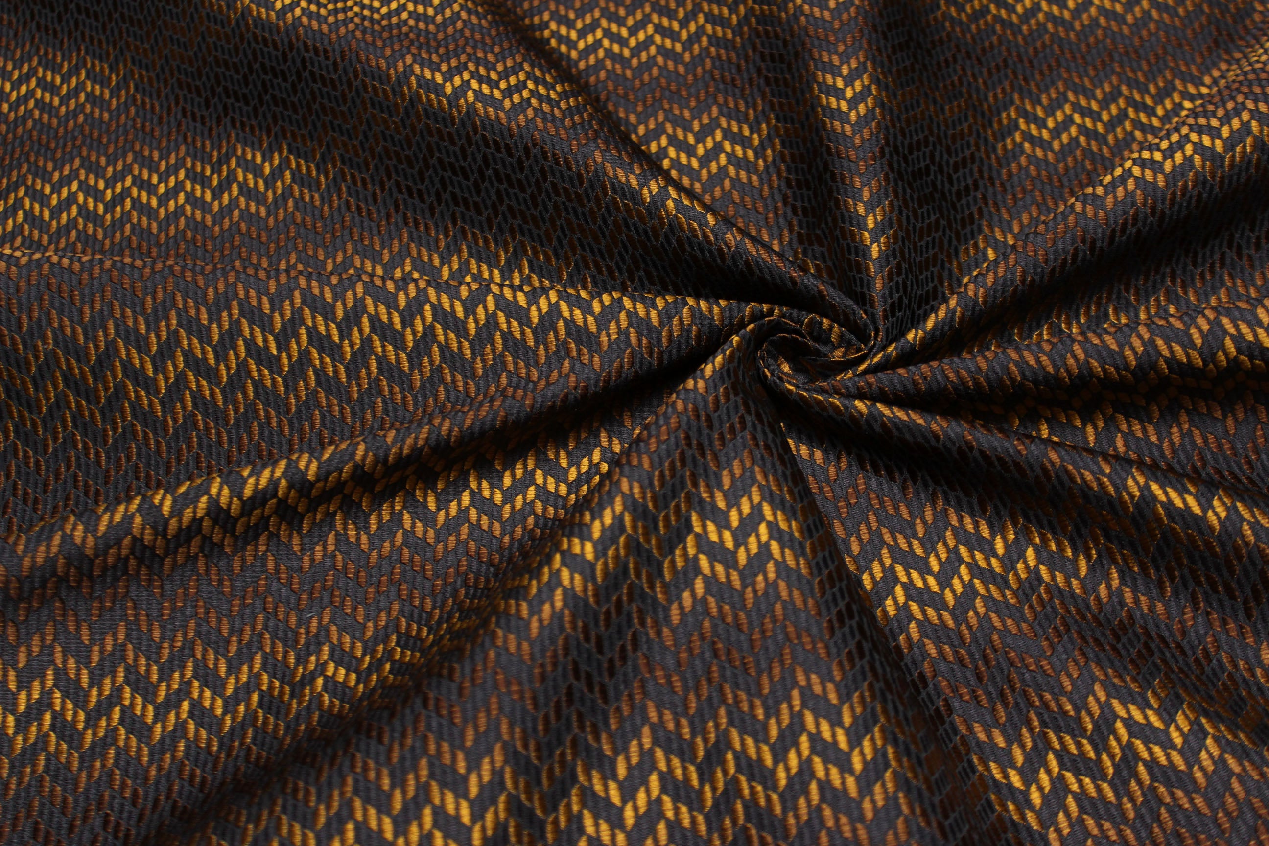 Brown with Mustard ZigZag Pattern Silk Fabric