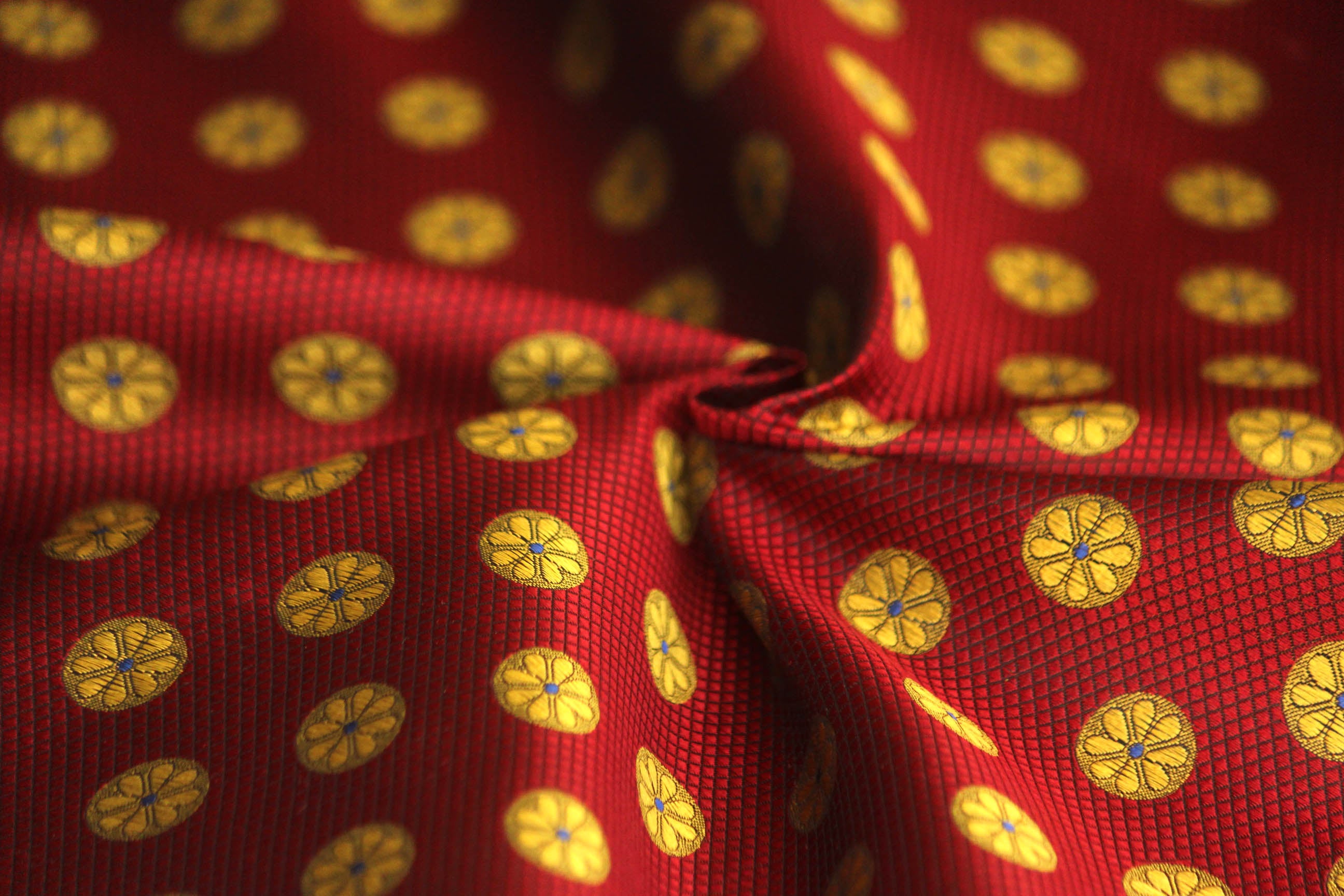 Red and Gold Large Polka Dots Fabric 42" width