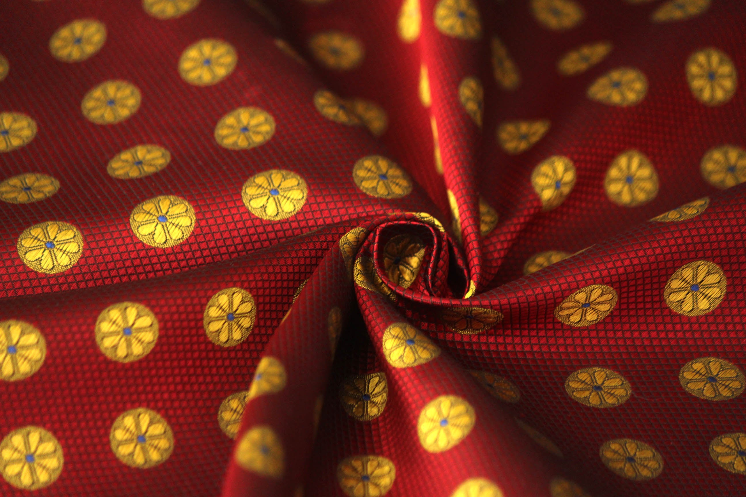 Red and Gold Large Polka Dots Fabric 42" width