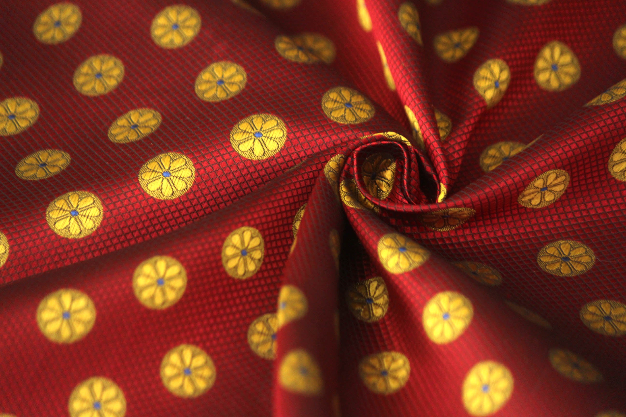 Red and Gold Large Polka Dots Fabric 42" width