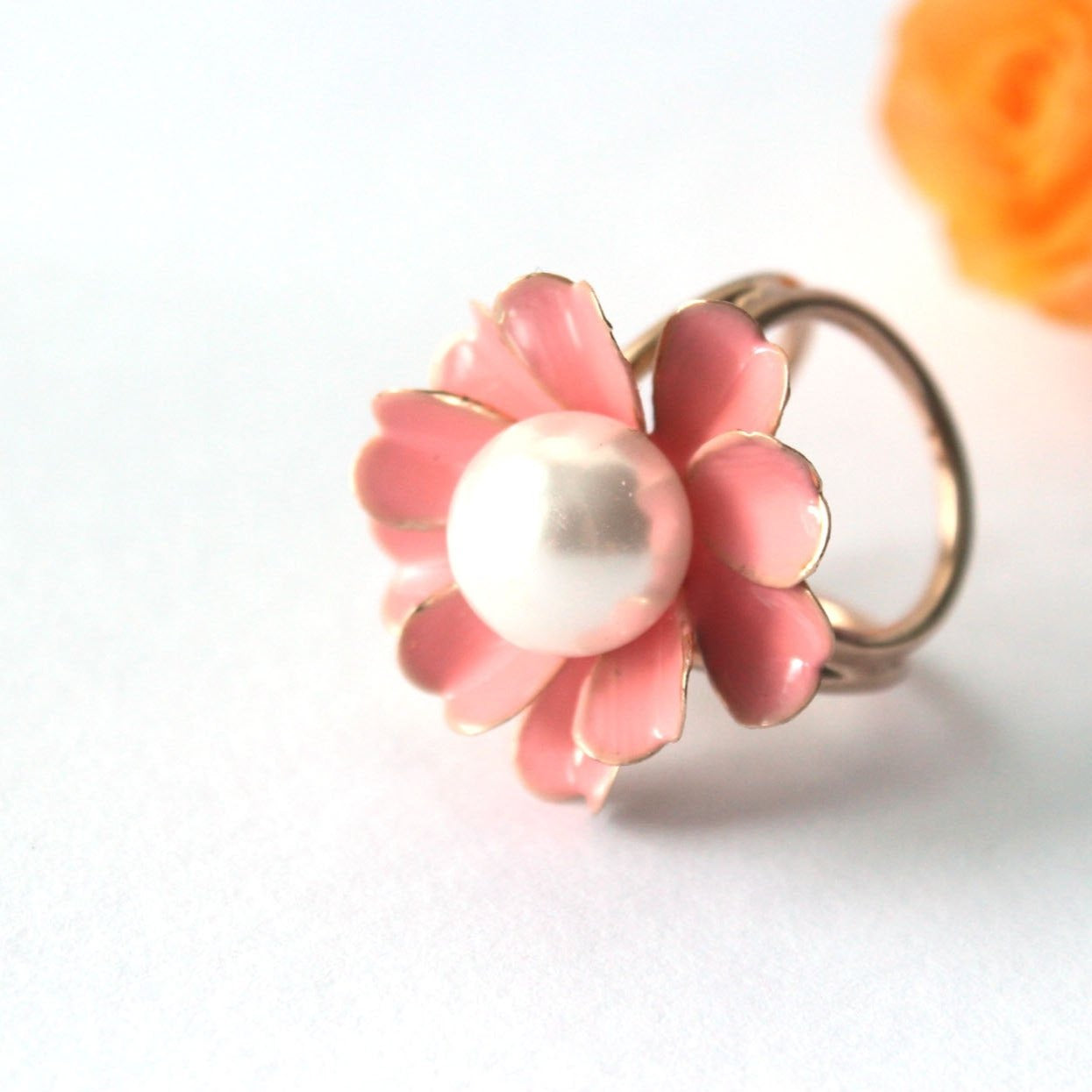 Pink Gold Flower Women Scarf Ring