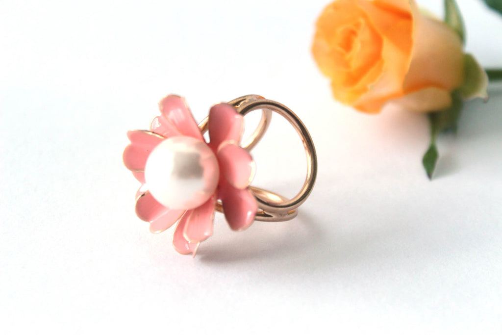 Pink Gold Flower Women Scarf Ring