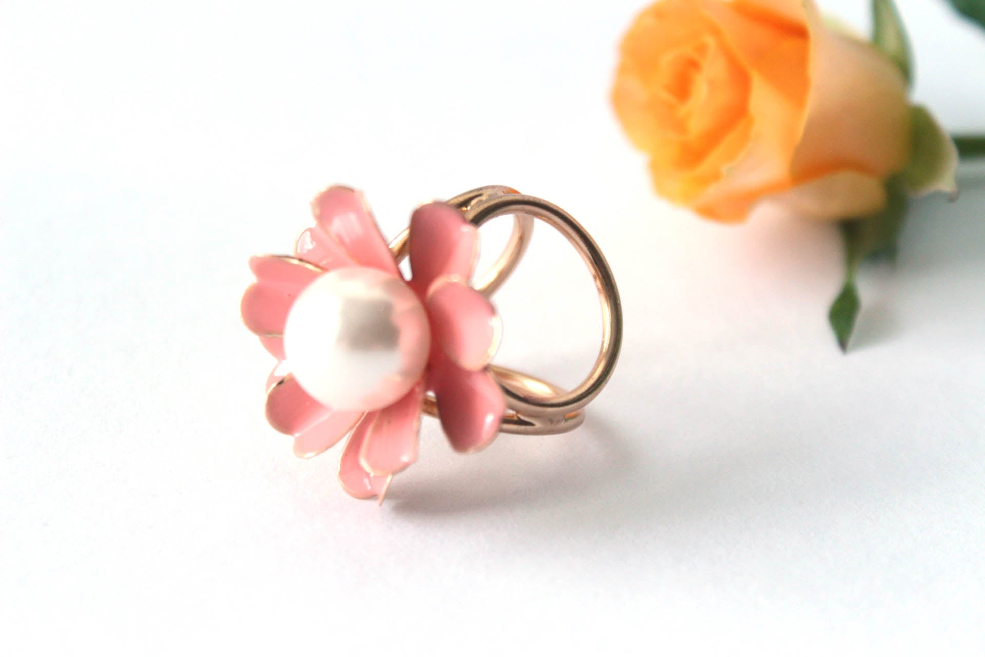 Pink Gold Flower Women Scarf Ring