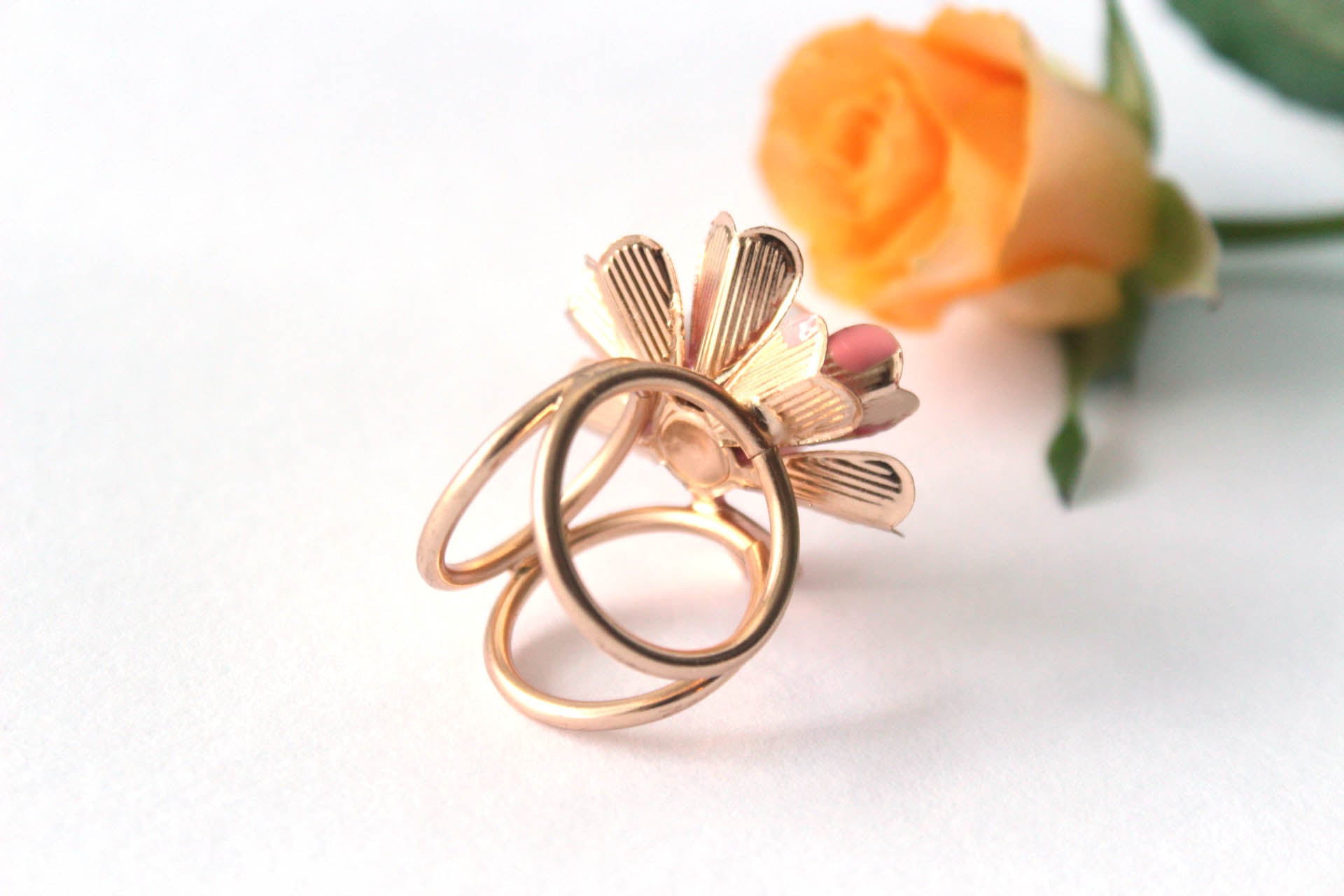 Pink Gold Flower Women Scarf Ring