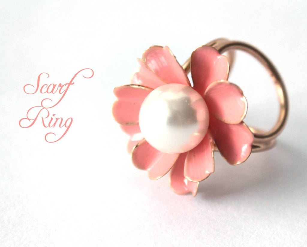 Pink Gold Flower Women Scarf Ring