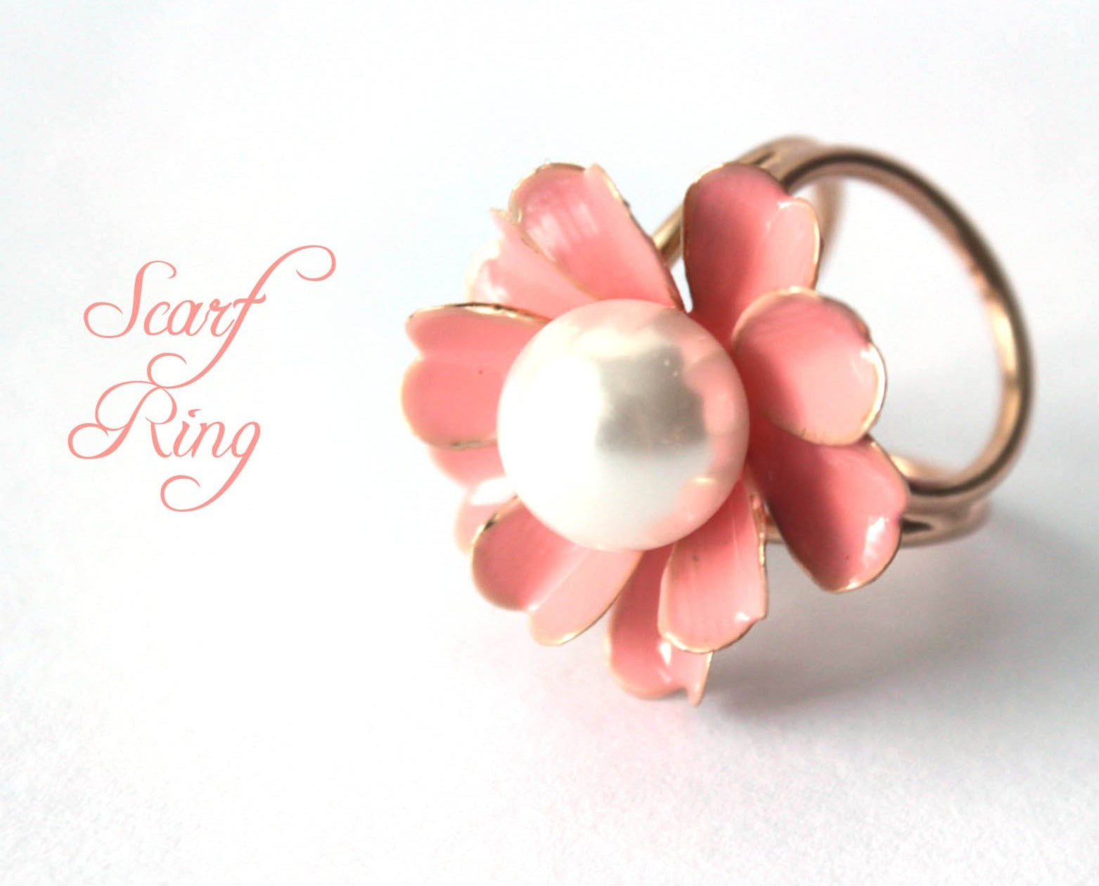 Pink Gold Flower Women Scarf Ring