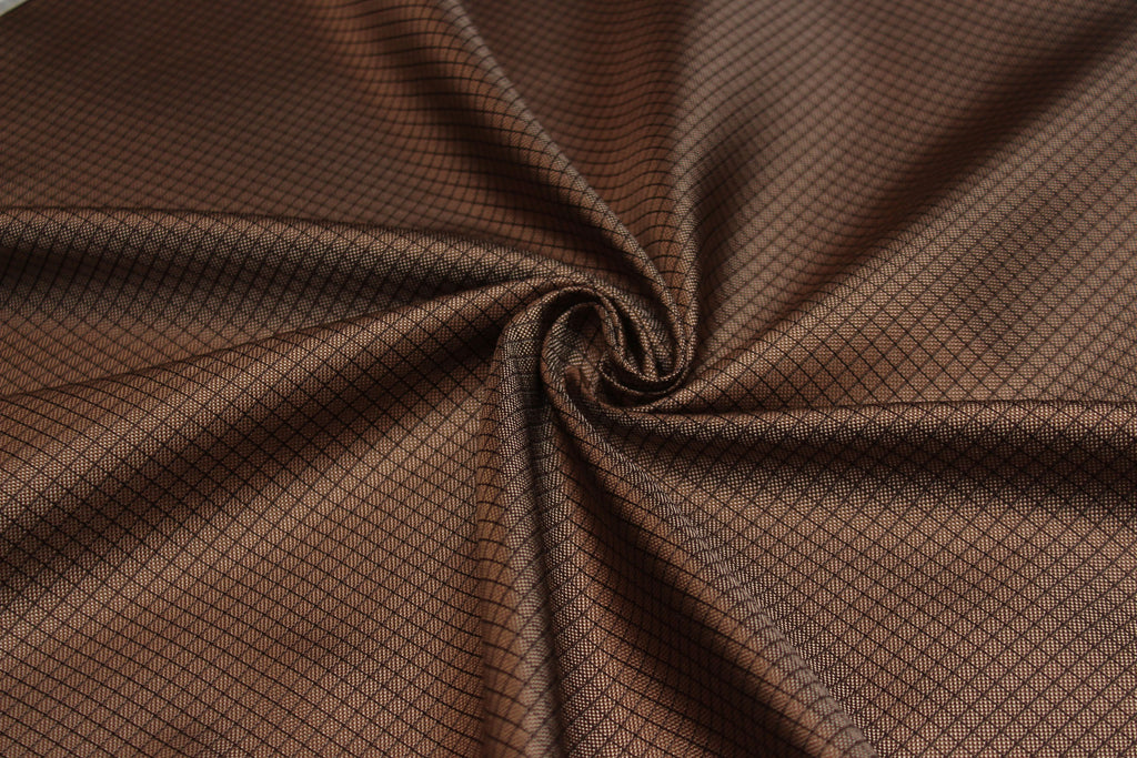 Brown Plaid Silk Fabric