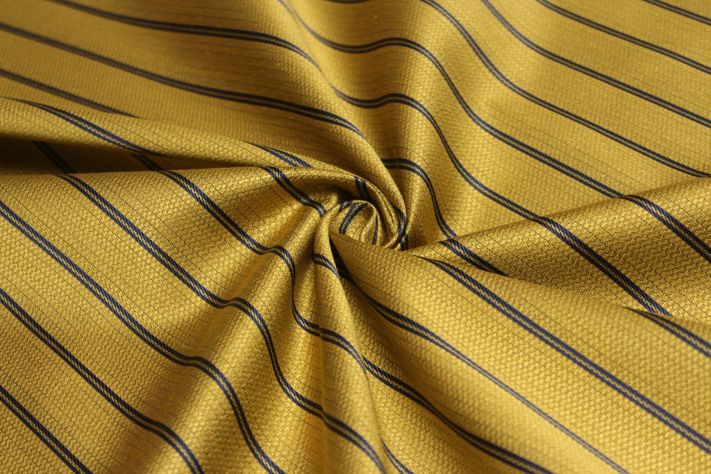 Gold Mustard with black stripe Silk Fabric
