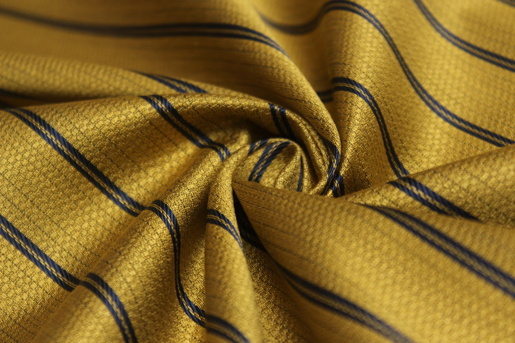Gold Mustard with black stripe Silk Fabric