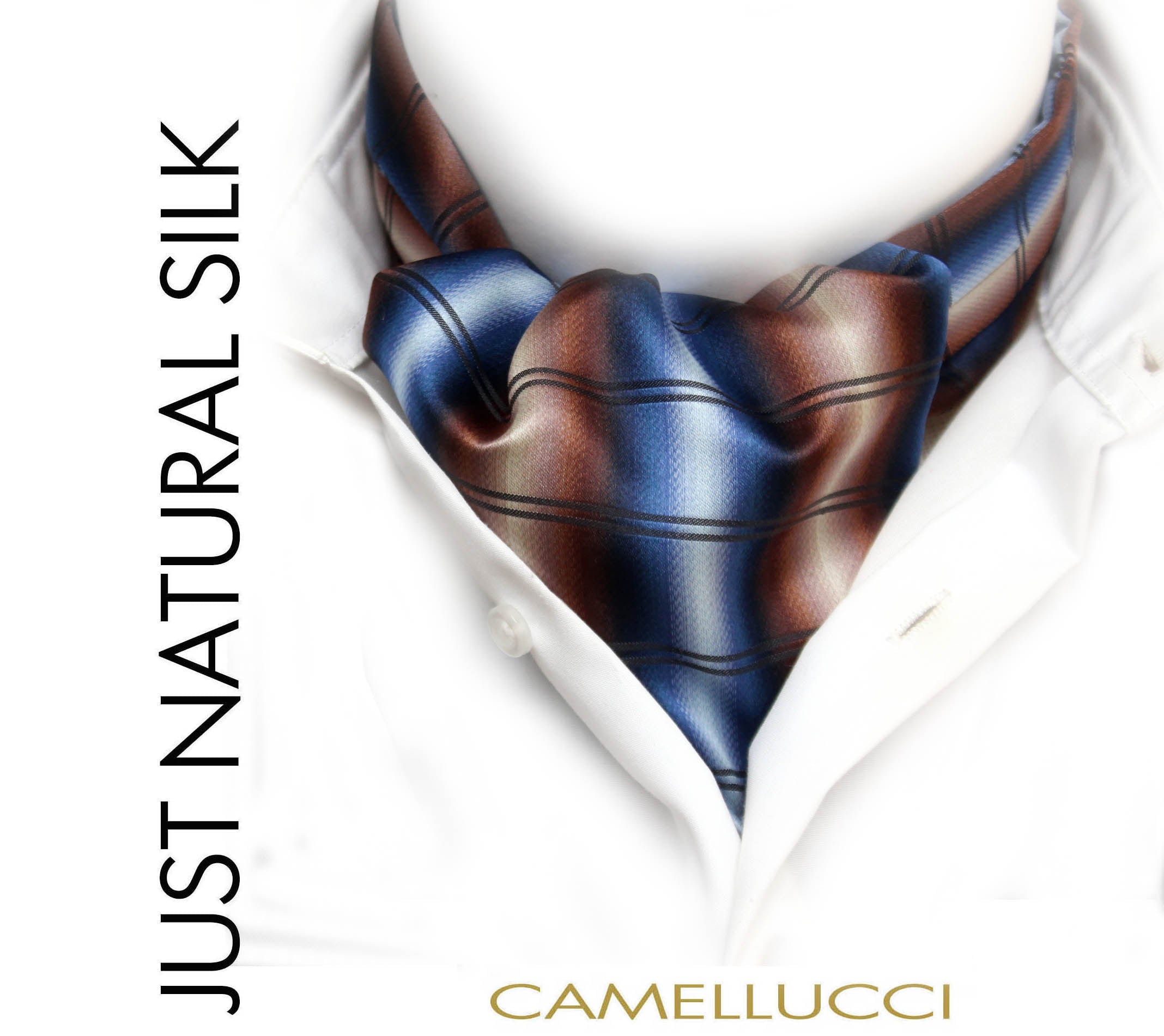 Blue Brown Plaid Silk Ascot