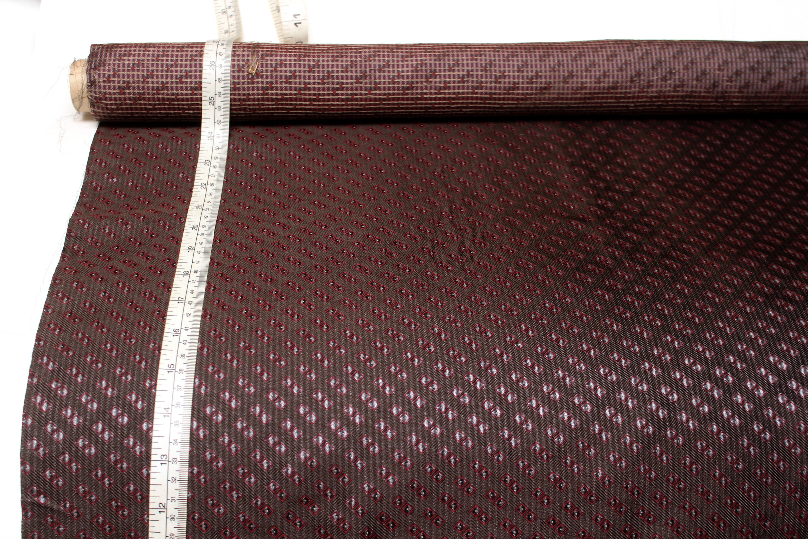 Brown Grey Maroon Square ornament Silk Fabric