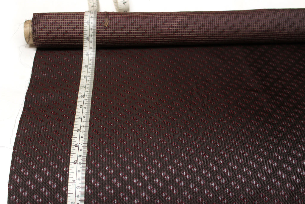 Brown Grey Maroon Square ornament Silk Fabric