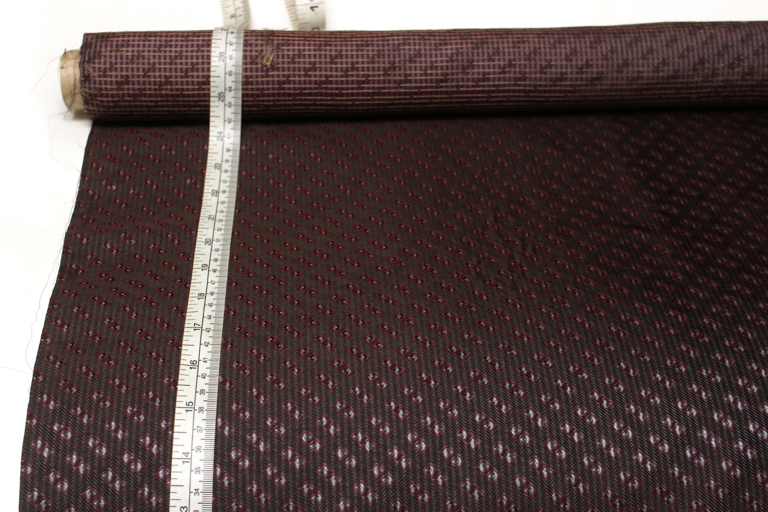 Brown Grey Maroon Square ornament Silk Fabric
