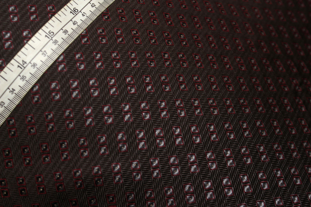 Brown Grey Maroon Square ornament Silk Fabric