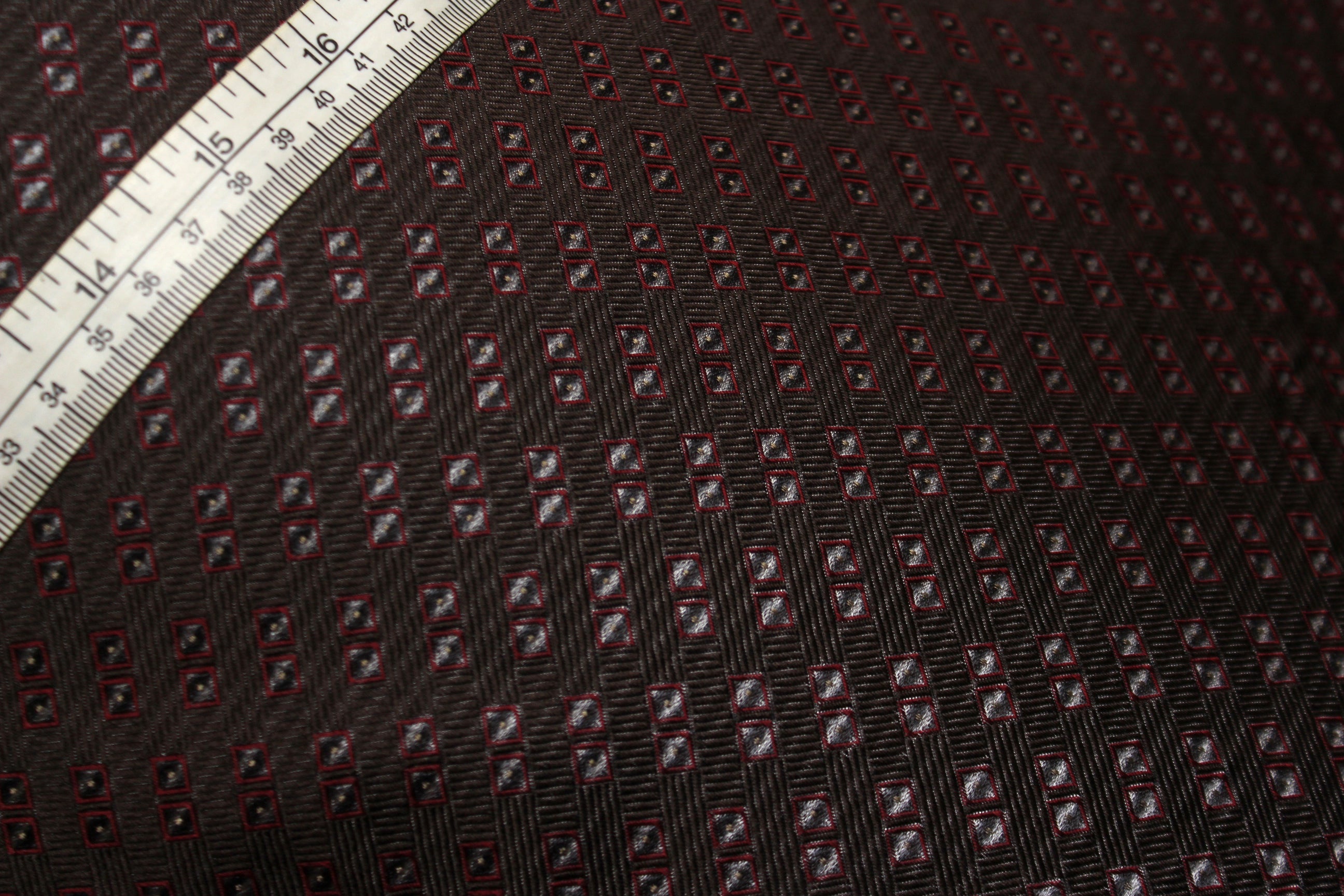 Brown Grey Maroon Square ornament Silk Fabric