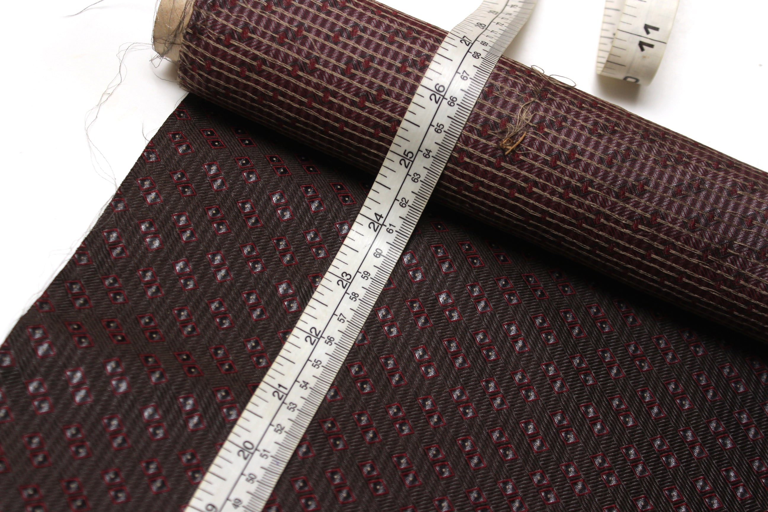 Brown Grey Maroon Square ornament Silk Fabric
