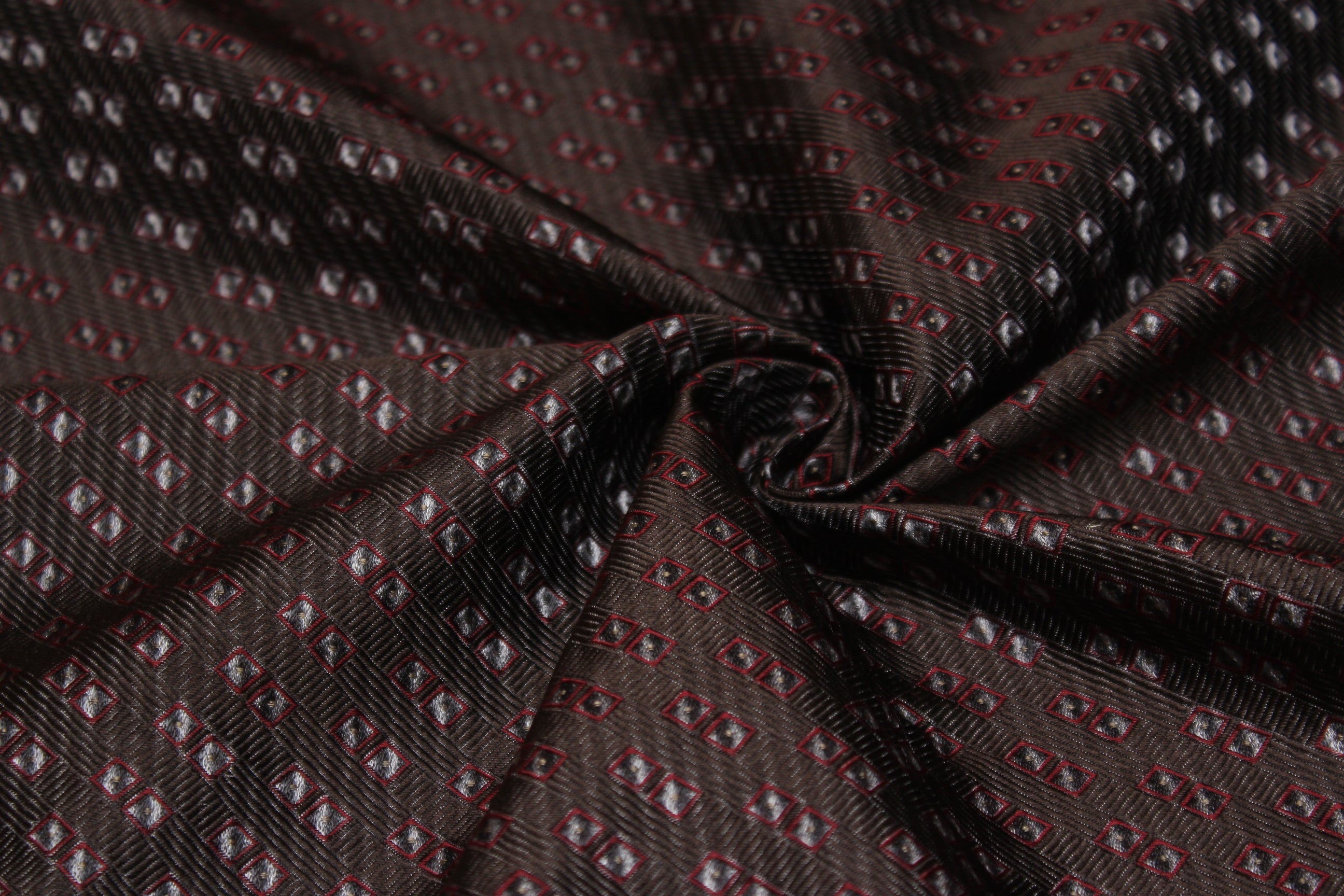Brown Grey Maroon Square ornament Silk Fabric