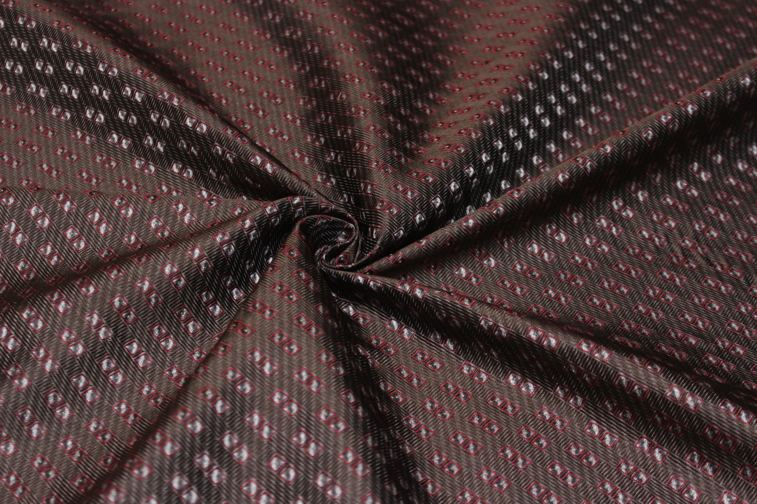 Brown Grey Maroon Square ornament Silk Fabric