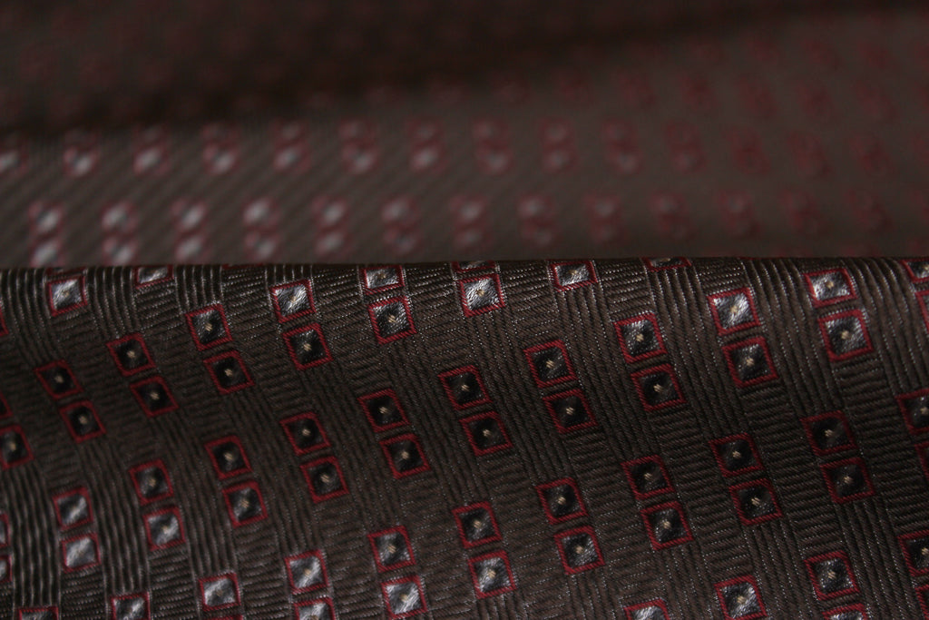 Brown Grey Maroon Square ornament Silk Fabric