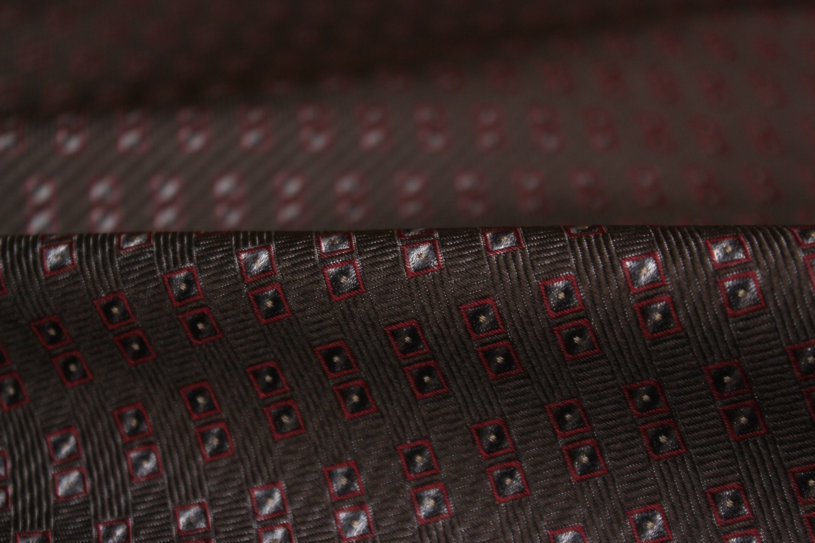 Brown Grey Maroon Square ornament Silk Fabric