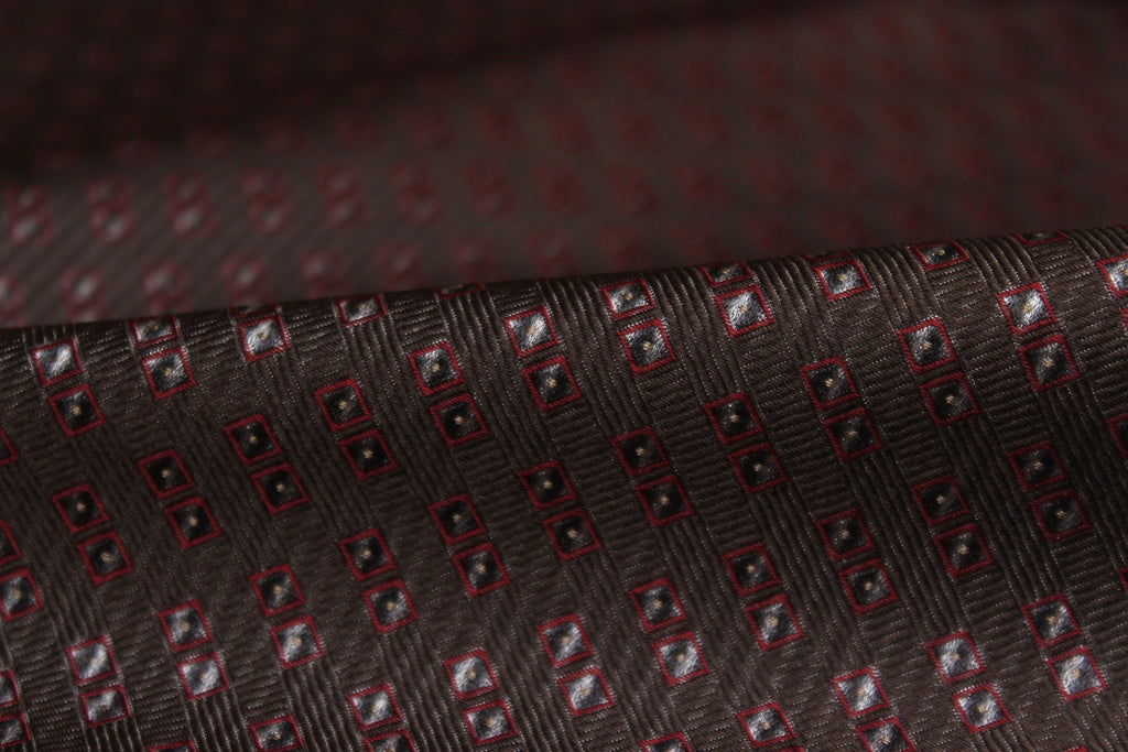 Brown Grey Maroon Square ornament Silk Fabric