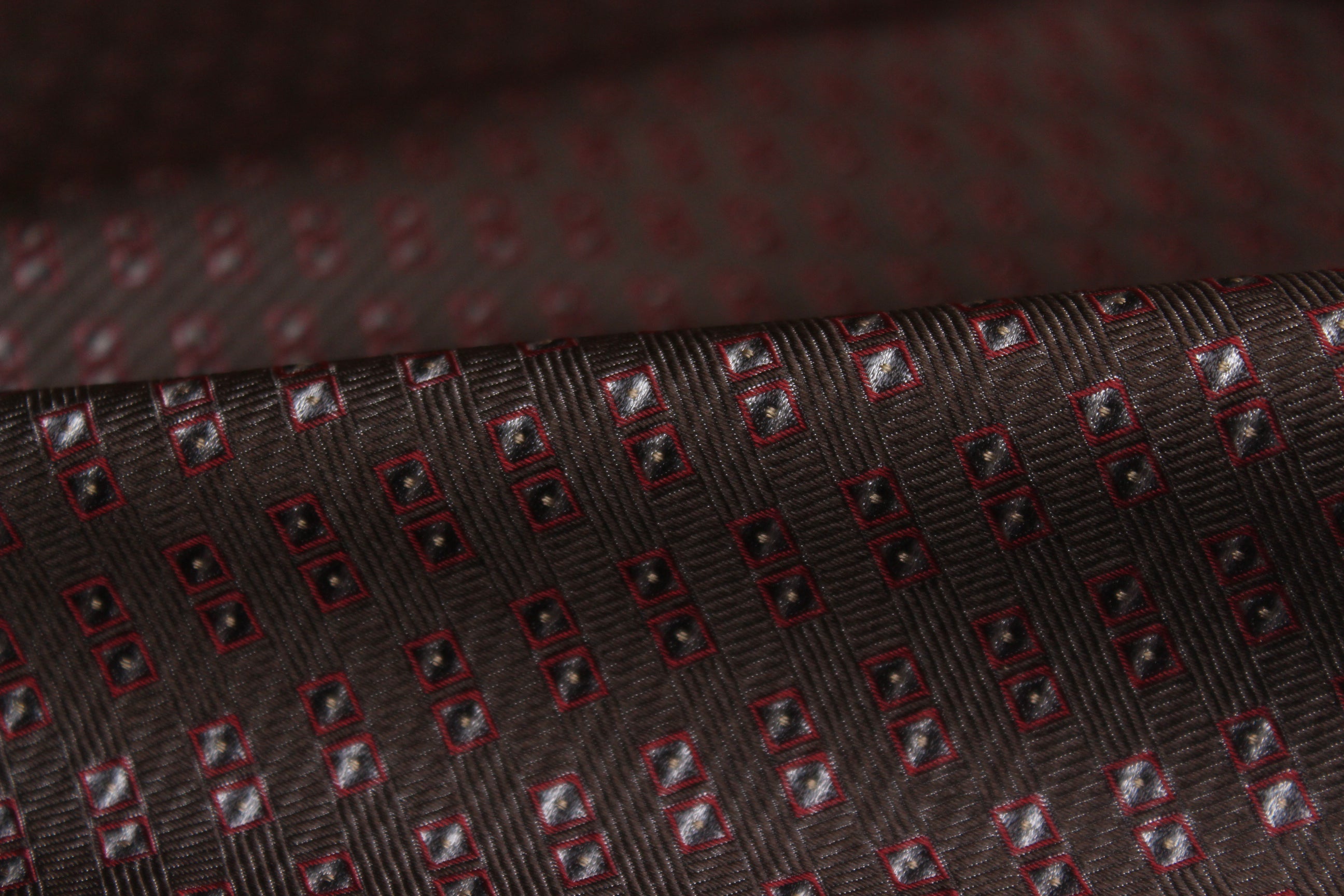 Brown Grey Maroon Square ornament Silk Fabric