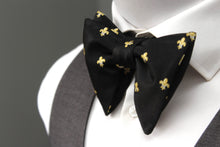 Load image into Gallery viewer, Big Butterfly with Fleur de Lis in Black Silk Bow Tie

